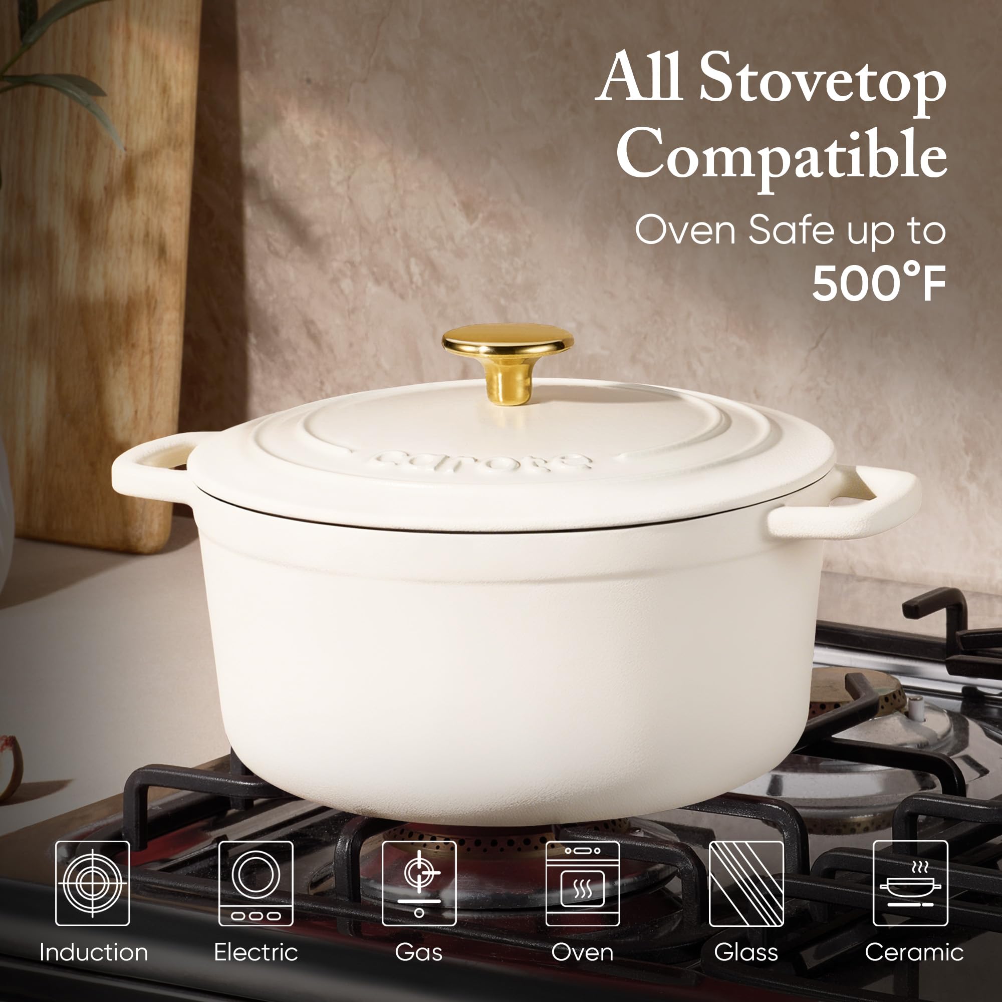 CAROTE 7QT Enameled Cast Iron Dutch Oven Pot with Lid, Heavy-Duty Dutch Ovens for Sourdough Bread Baking, Braising, Stews, Roasting, Healthy & Non-Toxic, Dual Handles, All Stovetop Compatible, Oven Safe up to 500° F, Cream White