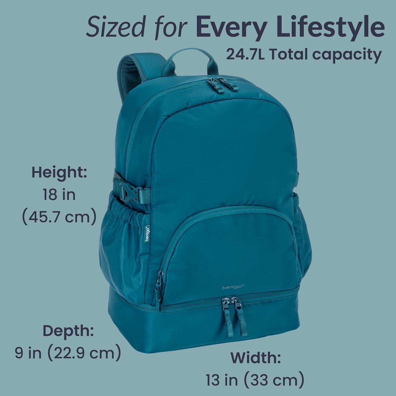 Bentgo 2-in-1 Adult Backpack & Insulated Lunch Bag – Lightweight, Water-Resistant Travel Backpack with 9 Compartments, Laptop Sleeve & Trolley Sleeve for Work & Everyday Use (Deep Teal)