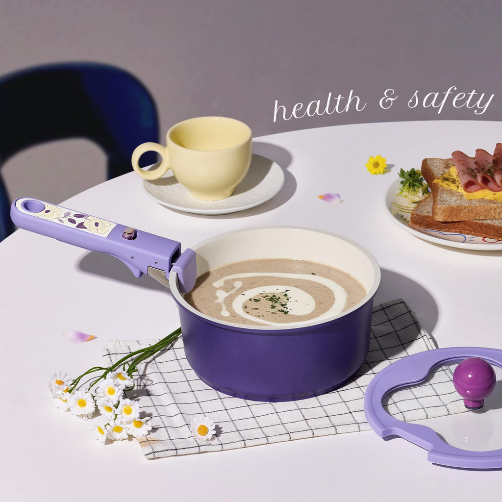 CAROTE Ceramic Pots and Pans Set Non Stick, Nonstick Kitchen Cookware Sets with Lid, Detachable Handle Sauté Pan Set, Non Toxic Frying Pan, Oven Safe, Induction Ready, Cream White