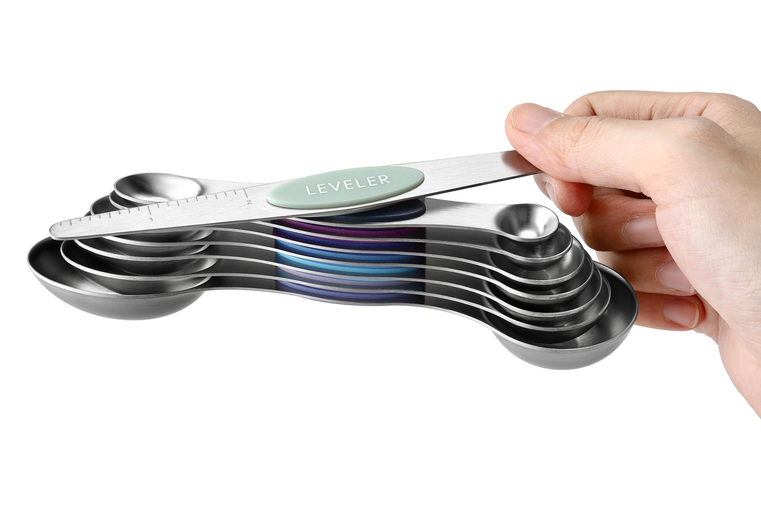 Spring Chef Stainless Steel Magnetic Measuring Spoons Set with Strong N45 Magnets, Heavy Duty Metal Kitchen Gadgets for Baking & Cooking, Fits in Most Kitchen Spice Jars, Set of 8 with Leveler, Black
