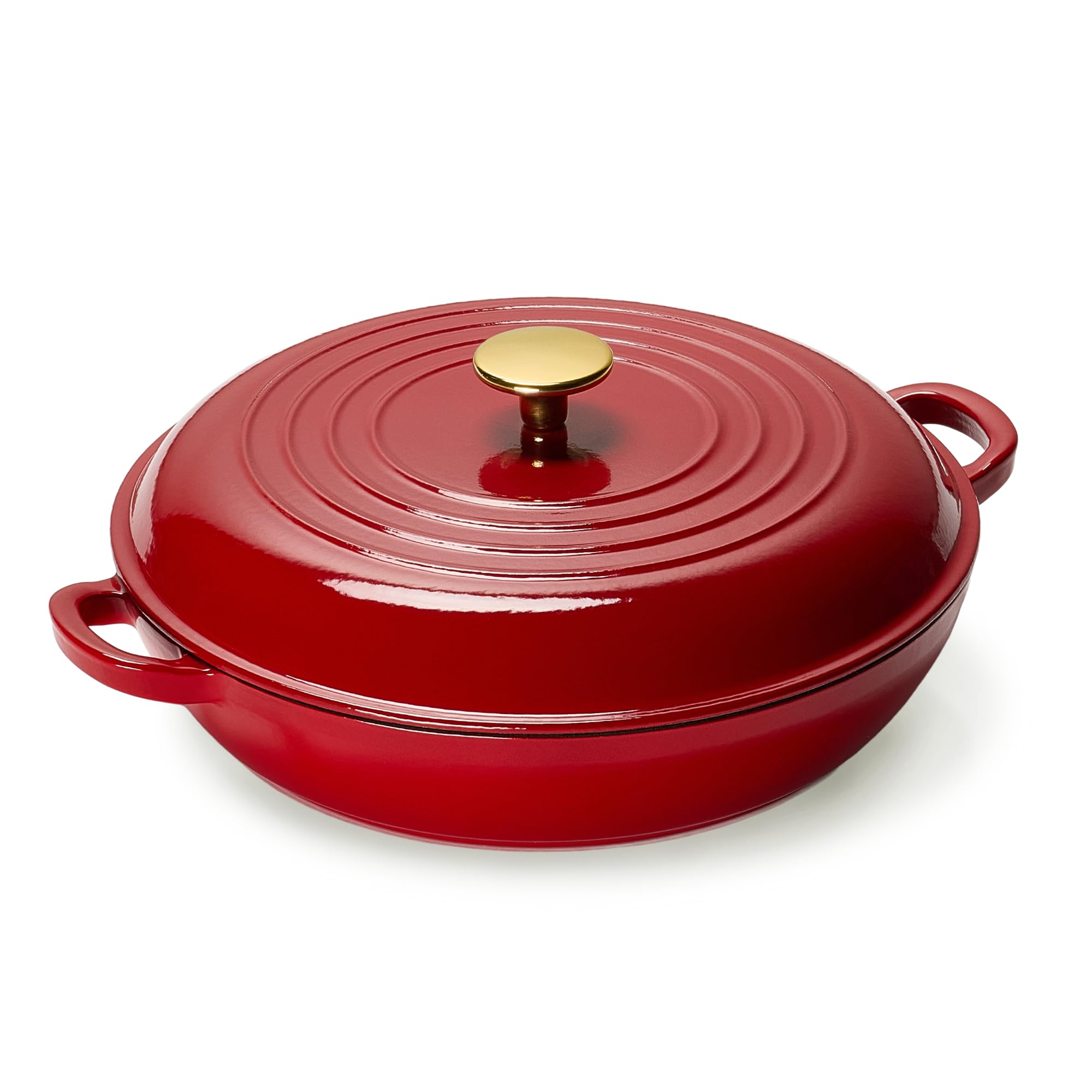 CAROTE 3.4QT Enameled Cast Iron Braiser Pan, Shallow Dutch Oven Casserole Skillets, Non-Toxic Cast Iron Pot with Lid for Grilling, Searing, Baking, Dual Handles, All Stovetop Compatible, White