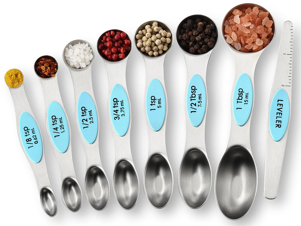 Spring Chef Magnetic Measuring Cups & Spoons Set, Patented, Strong N45 Magnets, Heavy Duty Stainless Steel Fits in Spice Jars for Baking & Cooking, BPA Free, Round Set of 15 with Leveler, Black