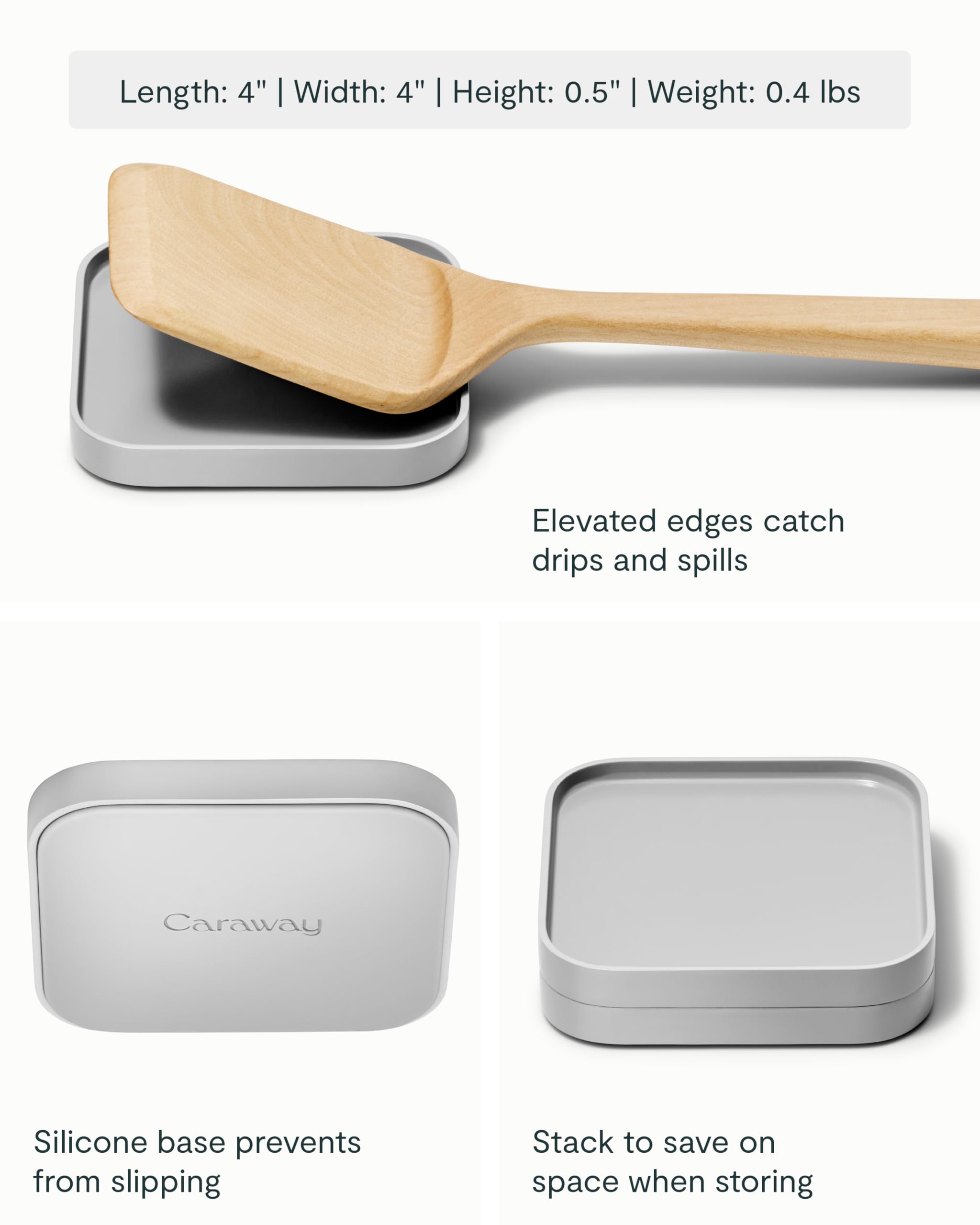Caraway Spoon Rest Set of 2 - Stackable Spoon Holder for Kitchen Counter - Drip Catching, Heat-Resistant Design - Non-Slip Base - Cream