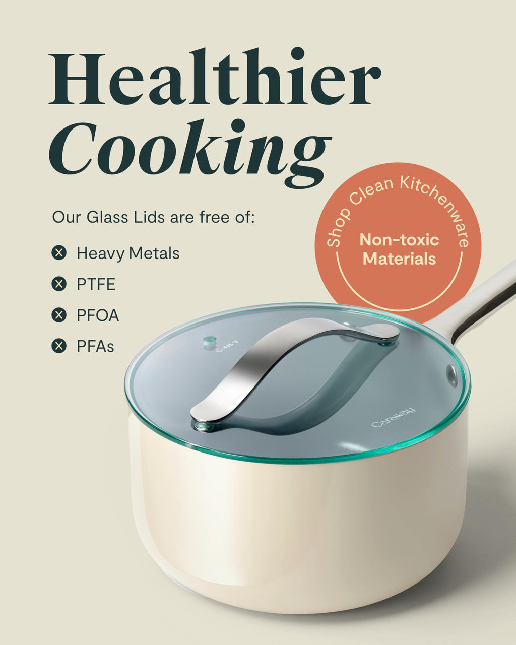 Caraway 10.5" Glass Lid for Pots and Pans - Made With Tempered Glass - Sized to Fit Caraway Ceramic-Coated & Stainless Steel Cookware