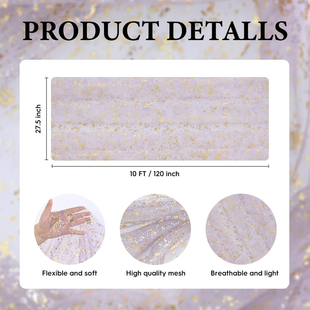 Artoid Mode Beige Gold Gauze Table Runner 120 Inch 10FT, Glitter Metallic Foil Sheer Dining Wedding Anniversary Holiday Birthday Table Decor for Home Party