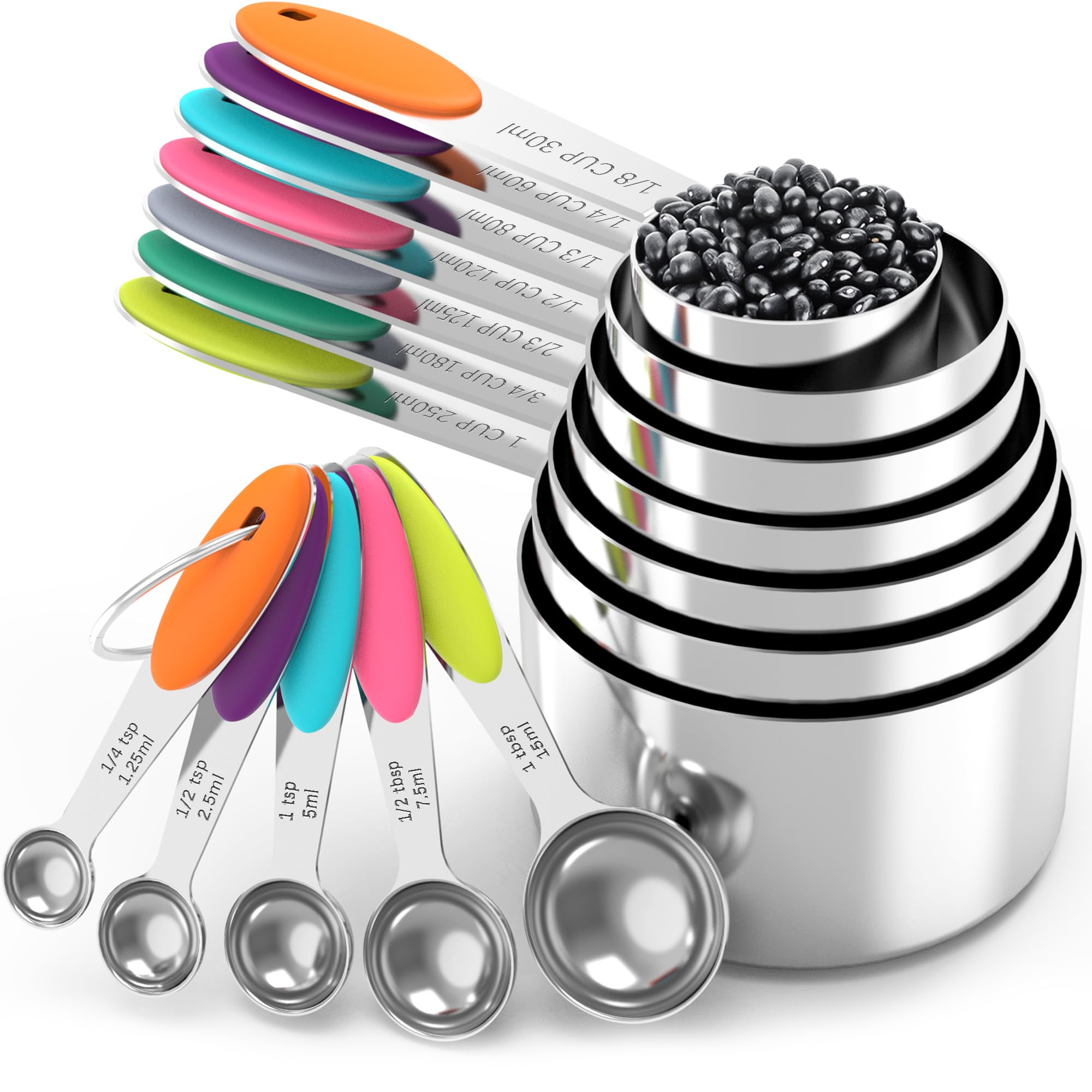 TILUCK Measuring Cups and Spoons Set, Stainless Steel, Kitchen Utensils for Cooking and Baking (10)