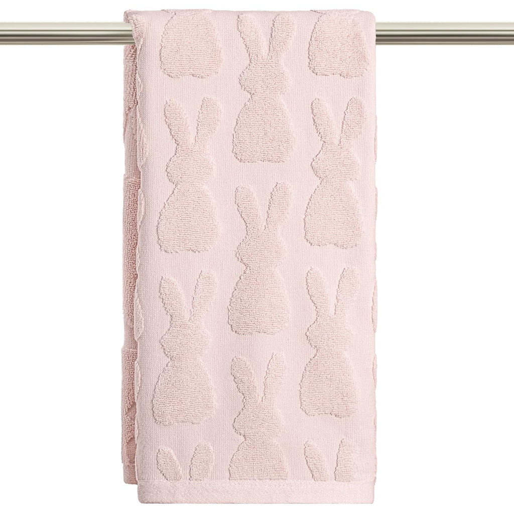 Artoid Mode 2 Pcs Beige 3D Rabbit Jacquard Easter Hand Towels for Bathroom, 100% Cotton Soft Absorbent Bathroom Decor Towels, 13.7 x 29.5 Inch