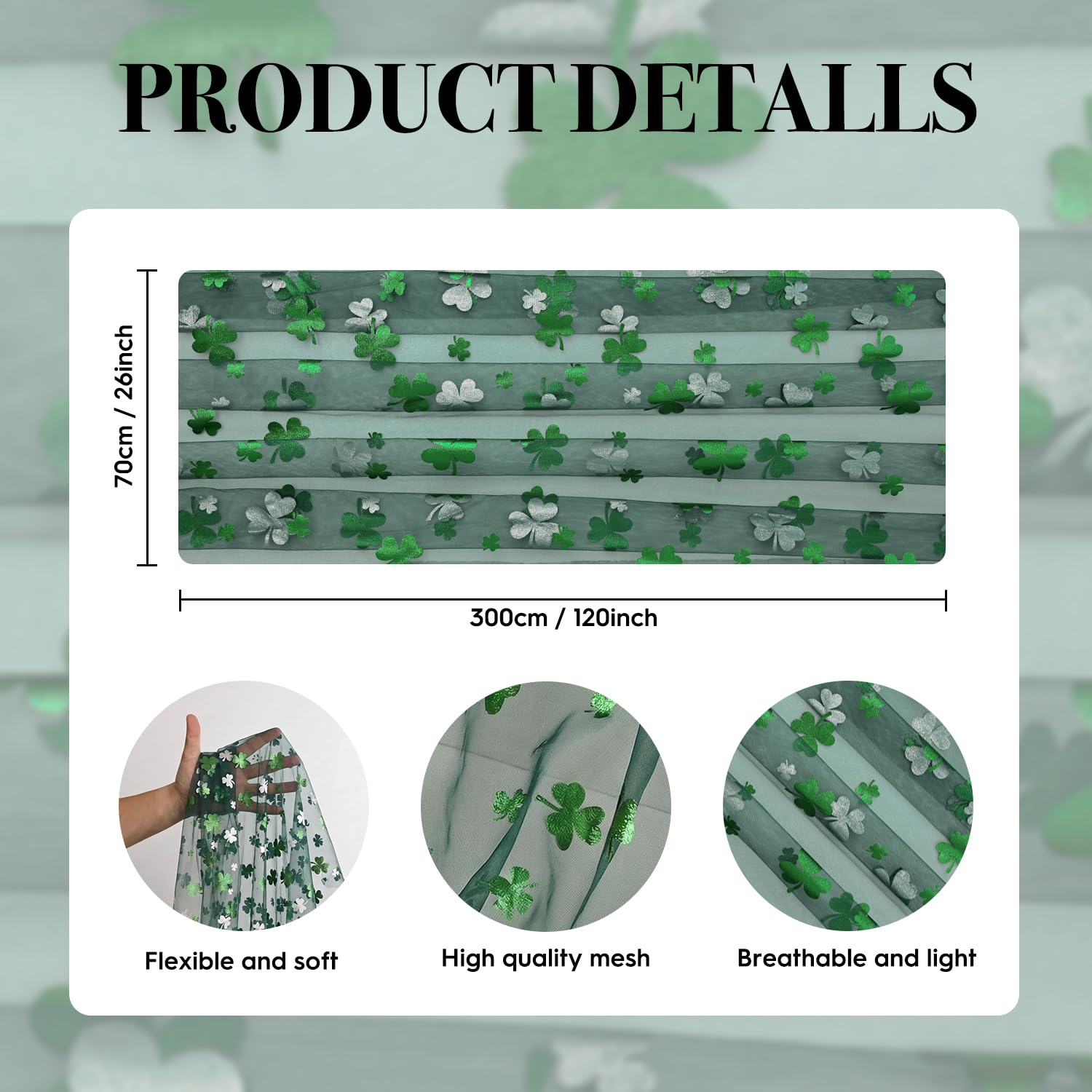 Artoid Mode Gauze Green Shamrocks St.Patrick's Day Table Runner 120 Inch 10FT,Seasonal Sheer Dining Holiday Baby Shower Table Decor for Home Party