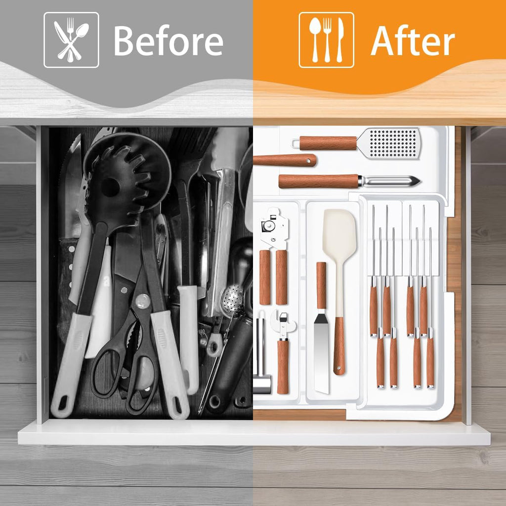 Homecor Silverware Organizer + Utensil Drawer Organizer for Kitchen White