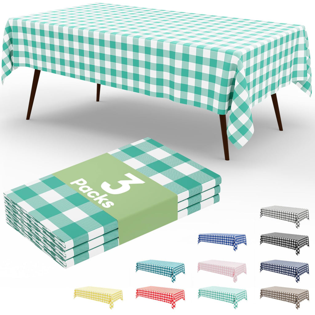 Smiry 3 Pack Red Gingham Disposable Tablecloths - 54" x 108" Heavy Duty Plastic Table Cloth, Waterproof Buffalo Plaid Table Covers for Picnic, Banquets, Outdoor Parties