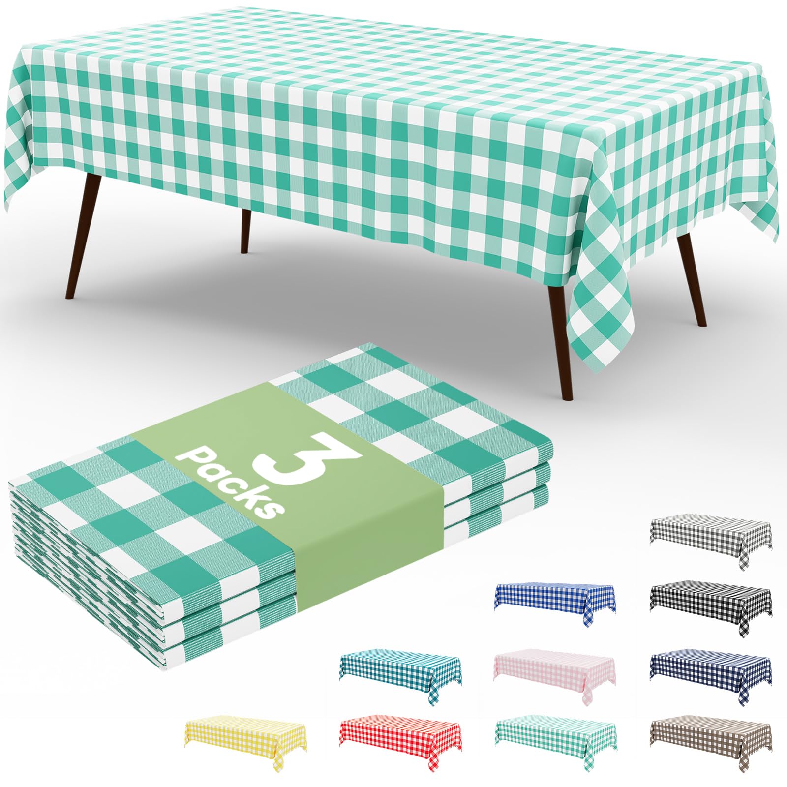 Smiry 3 Pack Red Gingham Disposable Tablecloths - 54" x 108" Heavy Duty Plastic Table Cloth, Waterproof Buffalo Plaid Table Covers for Picnic, Banquets, Outdoor Parties