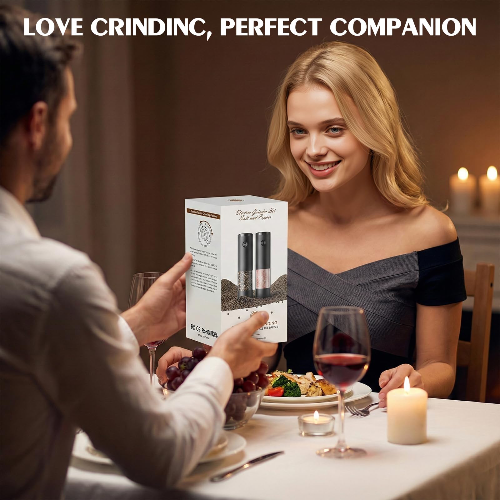 Electric Salt and Pepper Grinder Set Automatic Battery Pepper Mill Shakers Adjustable Coarseness Upgraded Larger Capacity with Led Home and Kitchen Appliances Birthday Gifts for Women Mom