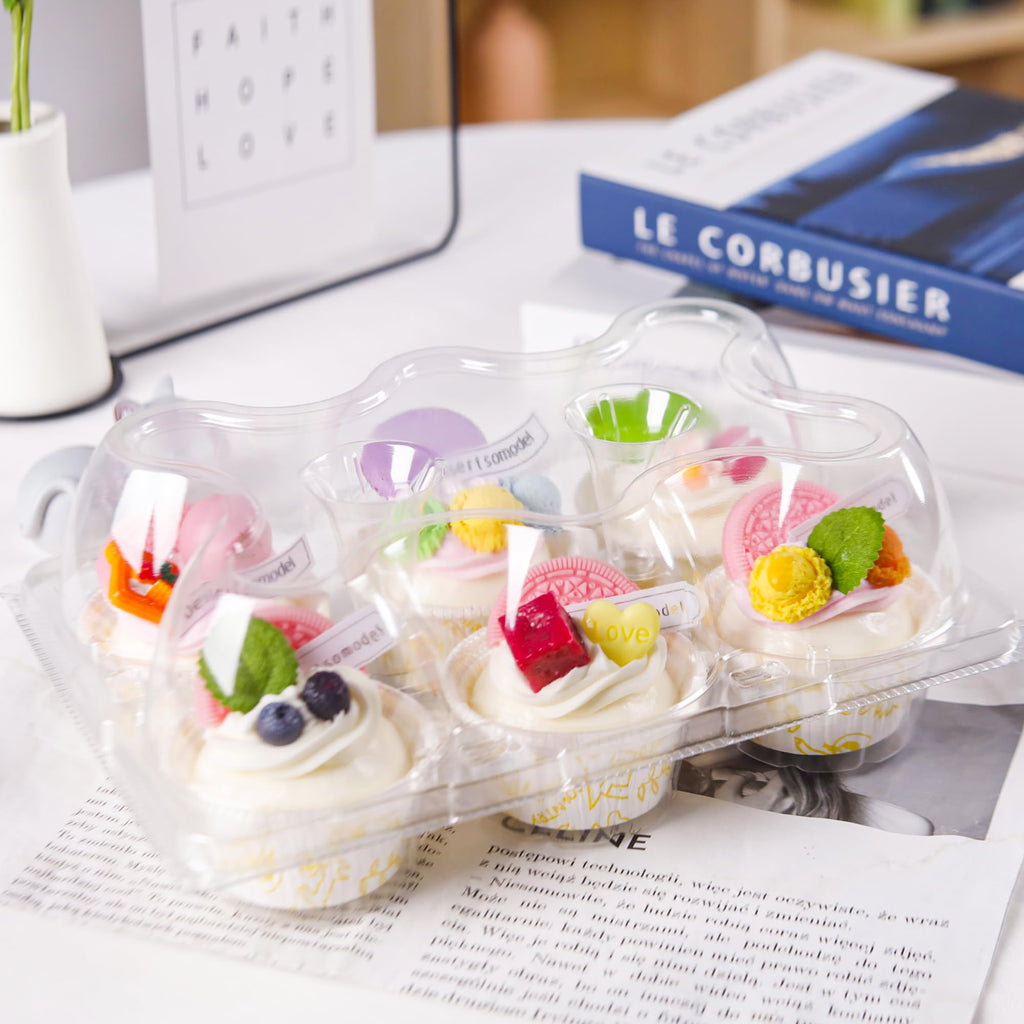 6 Count Cupcake Containers 30 Pack Cupcake Holders Clear Plastic Stackable Cupcake Boxes with Detachable Tall Dome Lids for 180 Cupcakes, BPA Free, Standard Size