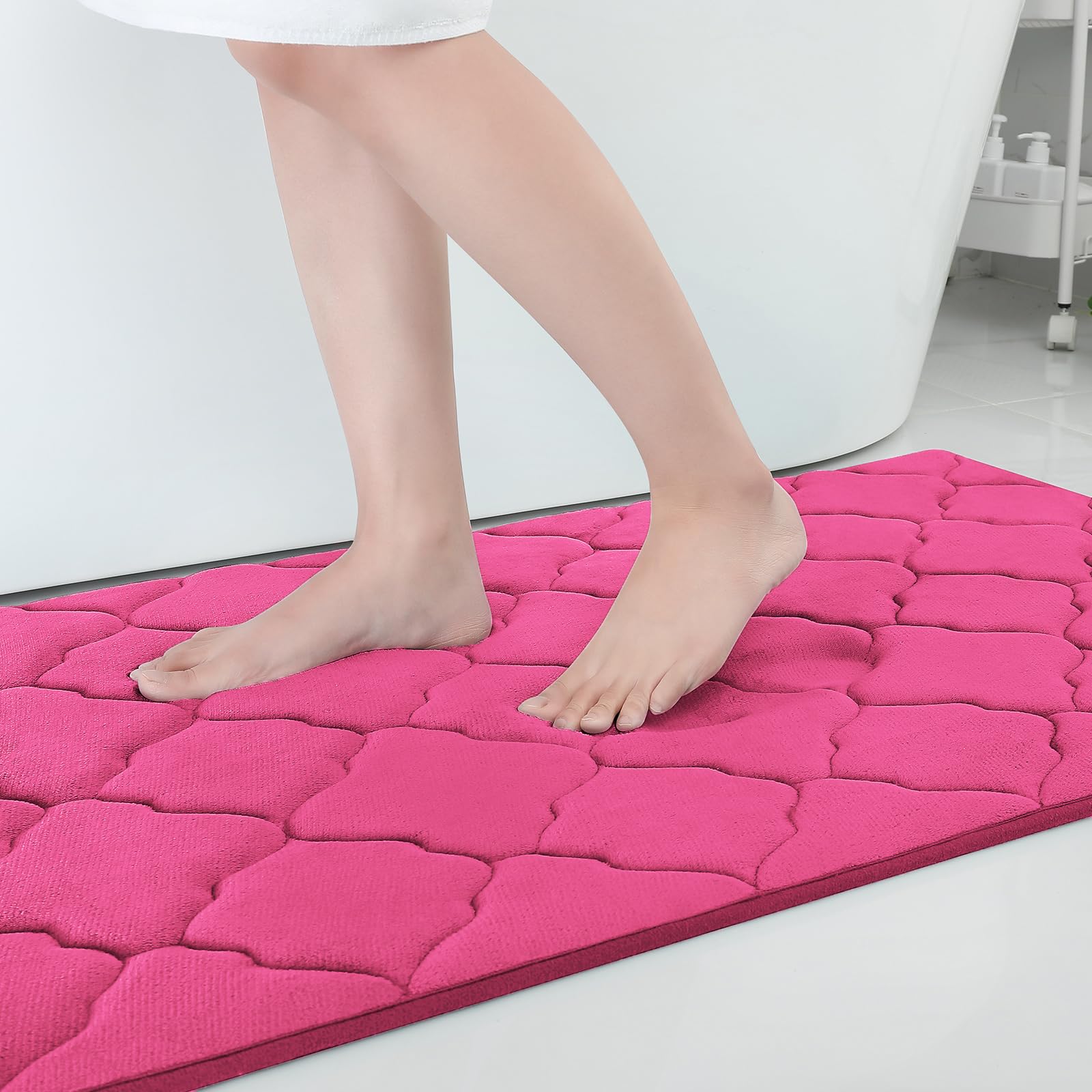 OLANLY Memory Foam Bath Mat Rug 24x16, Ultra Soft and Absorbent Bathroom Rugs, Non-Slip, Comfortable, Machine Washable Bath Carpet for Bathroom Floor, Tub, Shower and Home Decor Accessories, Black