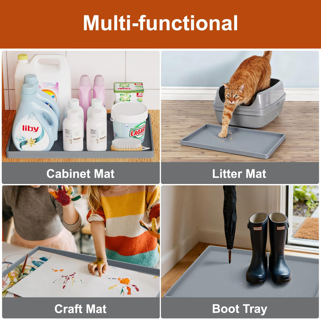 Extra Thick Silicone Mat Waterproof with Raised Edge 34" x 22", Under Sink Mat for Kitchen & Bathroom, Kitchen Cabinet Liner, Multi-Purpose for Storage & Protection, Gray