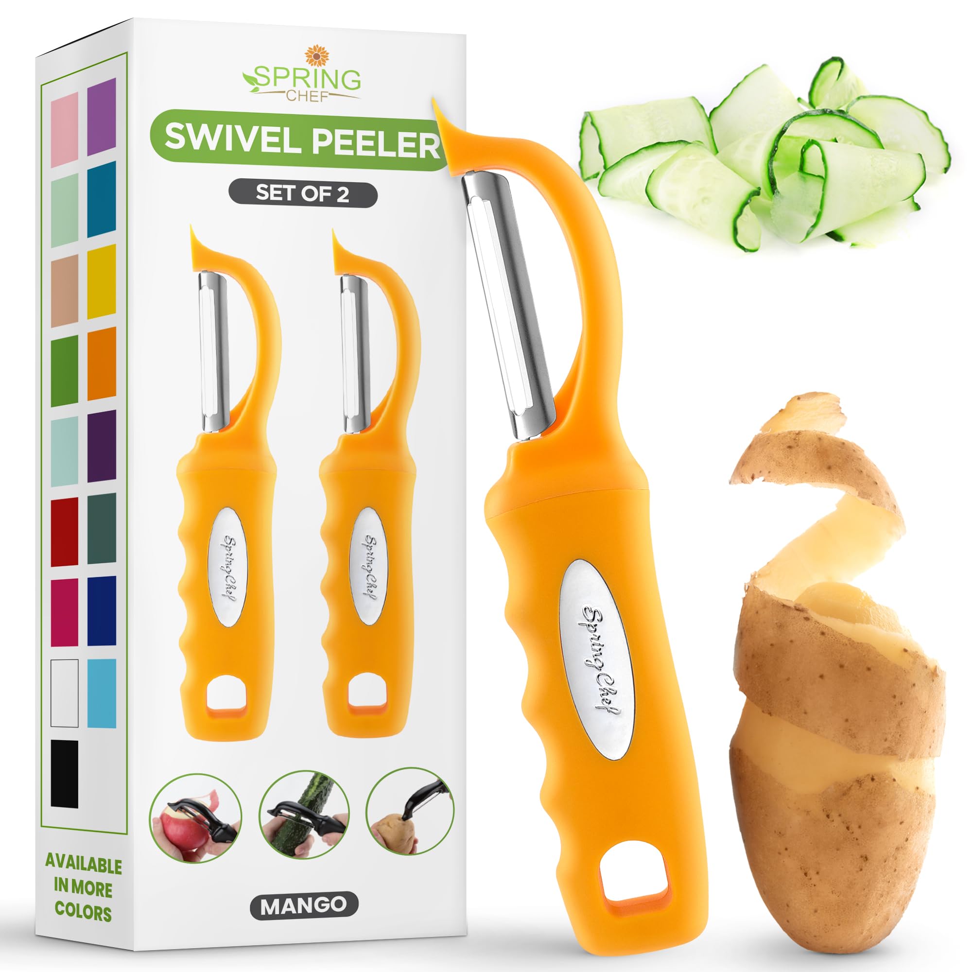 Spring Chef Premium Swivel Vegetable Peeler, Soft Grip Handle and Ultra Sharp Stainless Steel Blades - Perfect Kitchen Peeler For Veggie, Fruit, Potato, Carrot, Apple - Black