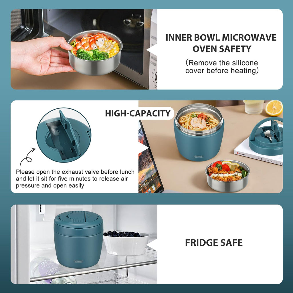 Thermo Food Jar for Hot Food Adults 32OZ Soup Thermo Lunch Containers Wide Mouth Vacuum Insulated Stainless Steel Leakproof Bento Box with Spoon (Black)