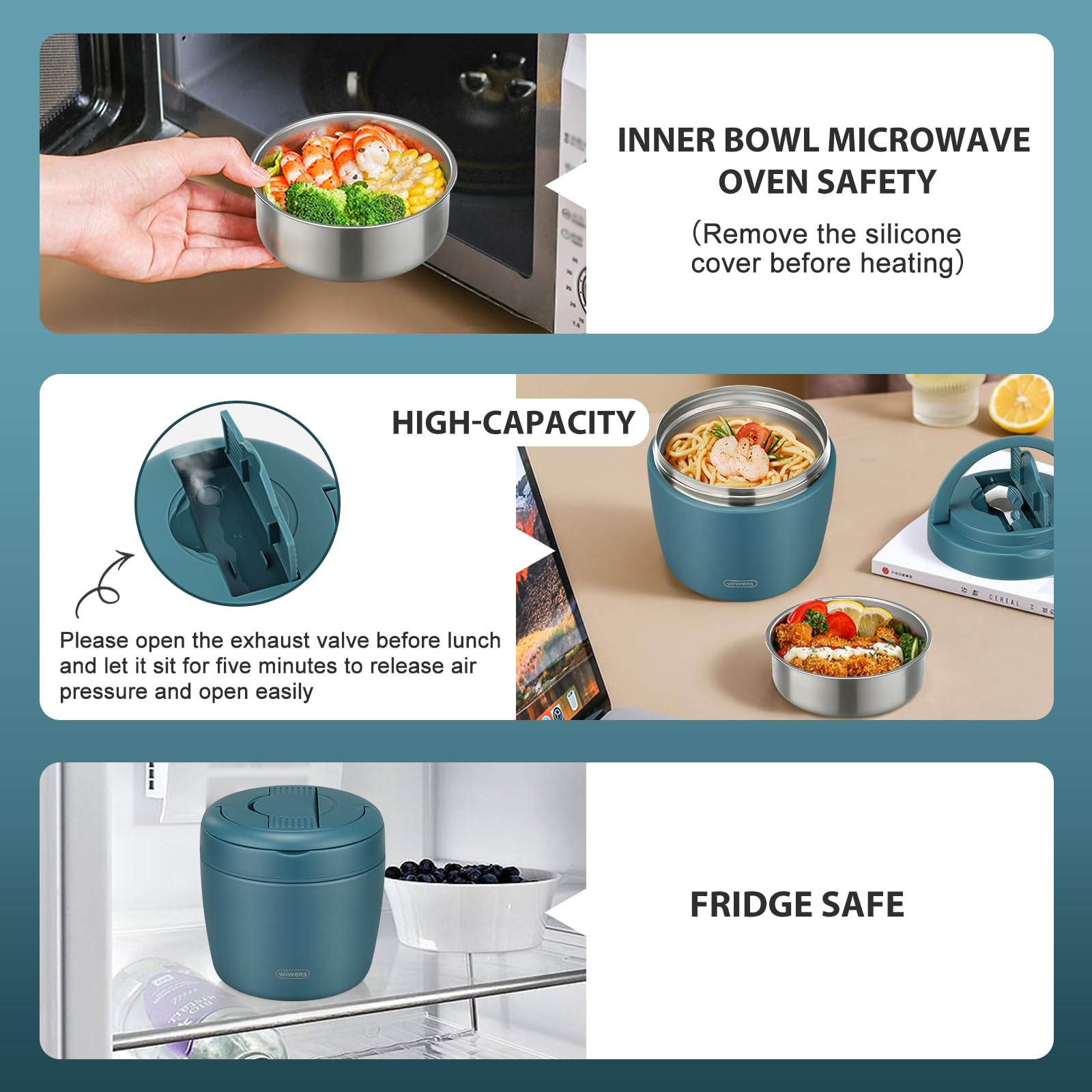Thermo Food Jar for Hot Food Adults 32OZ Soup Thermo Lunch Containers Wide Mouth Vacuum Insulated Stainless Steel Leakproof Bento Box with Spoon (Black)