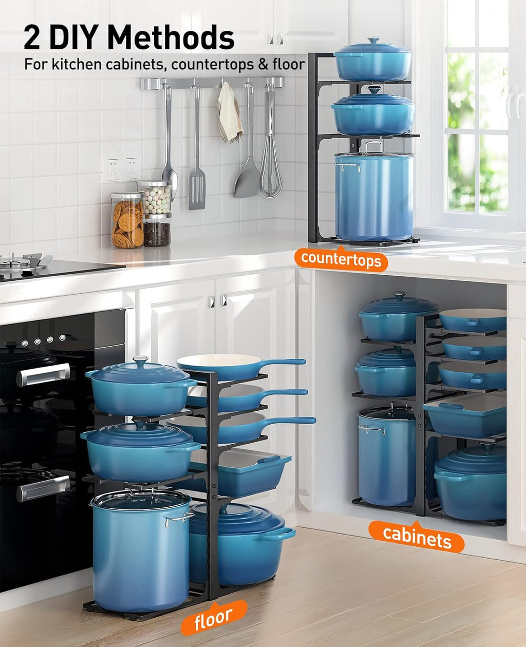 ORDORA Pots and Pans Organizer under Cabinet 20.8" Height & Extendable Large Dish Drying Rack for Kitchen Counter
