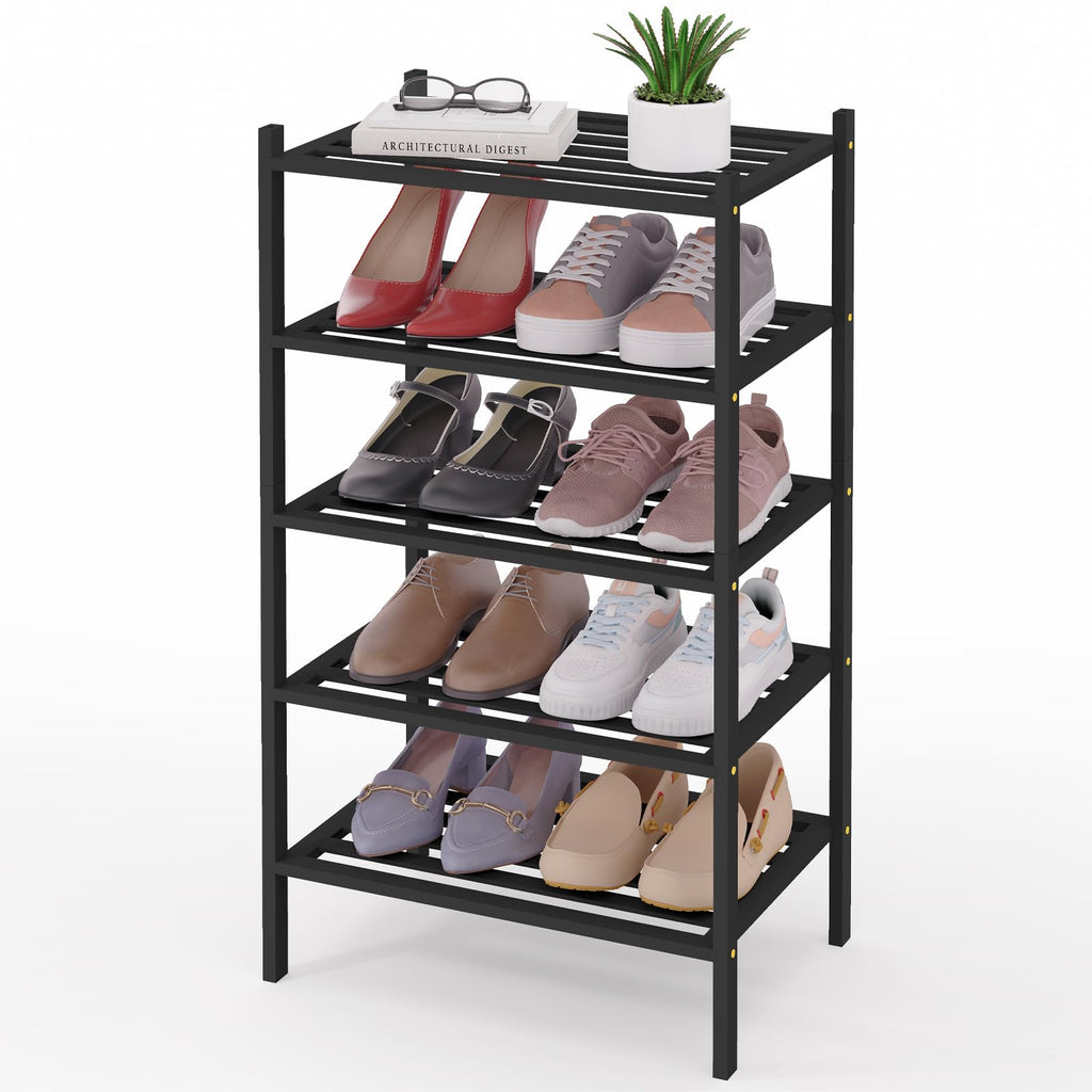 Smiry Bamboo Shoe Rack 3-Tier, Stackable Wooden Shoe Organizer for Entryway & Closet, Free Standing Wood Shoe Storage Shelf for Front Door & Small Spaces, Natural
