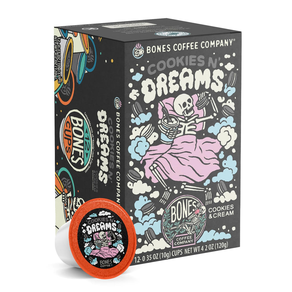 Bones Coffee Company Flavored Coffee Bones Cups Highland Grog Butterscotch Caramel | 12ct Single-Serve Coffee Pods Compatible with Keurig 1.0 & 2.0 Keurig Coffee Maker