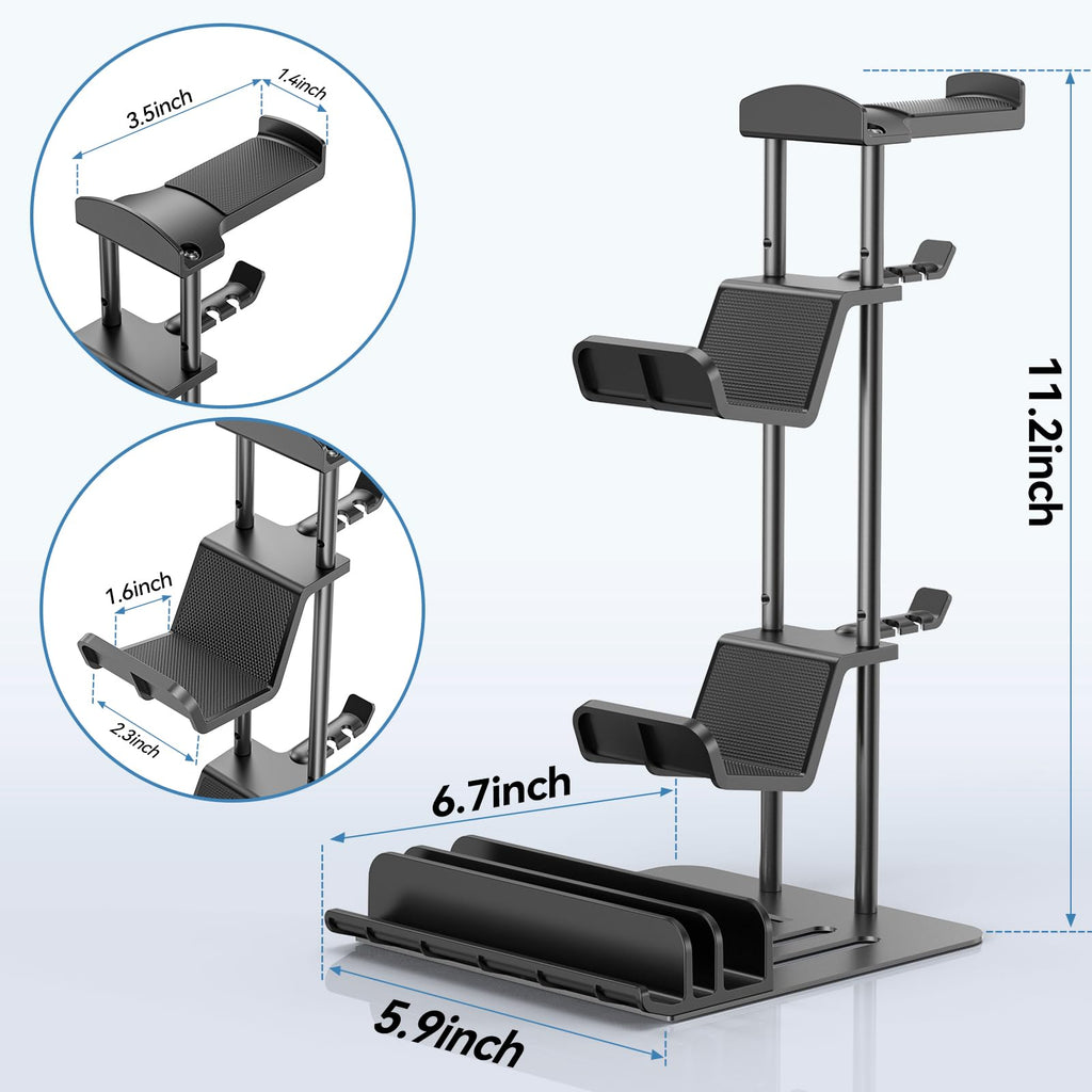 KDD Headphone Stand, Controller Holder & Headset Holder for Desk, Earphone Stand with Aluminum Supporting Bar, Universal Storage Organizer Headphones/Controller/Switch/Mobile Phone