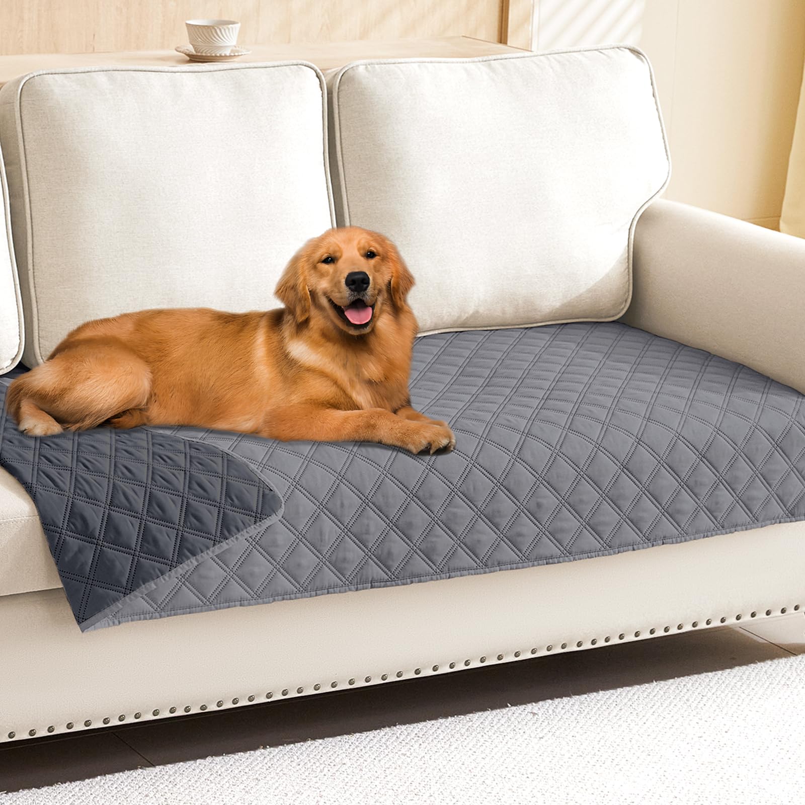 Smiry Waterproof Couch Covers for Dogs Washable, Reversible Pet Couch Covers for 3 Cushion Sofa Pet Friendly, Soft Sofa Furniture Protector for Dogs Cat Kids, Checkered (30"x70", Grey/Dark Grey)