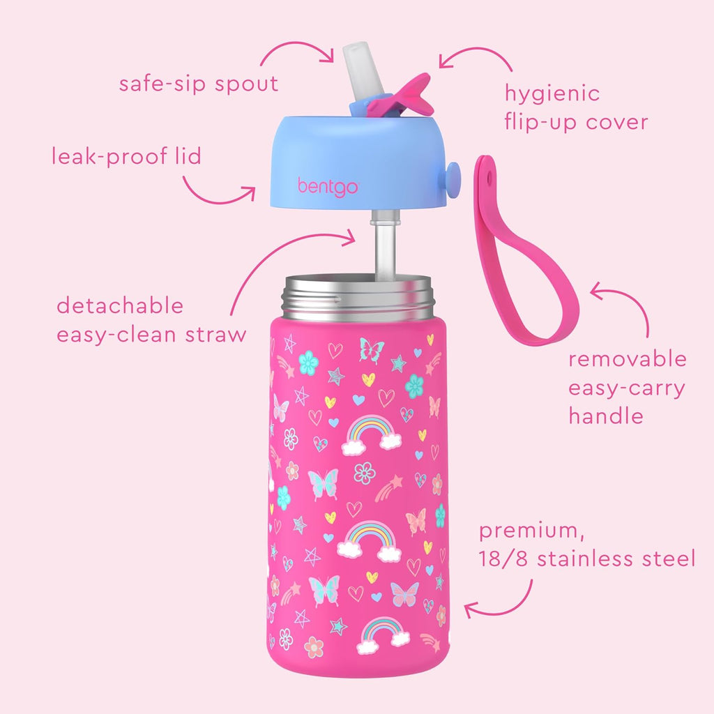 Bentgo 2-in-1 Backpack & Insulated Lunch Bag Set With Stainless Steel Water Bottle (Rainbows & Butterflies)