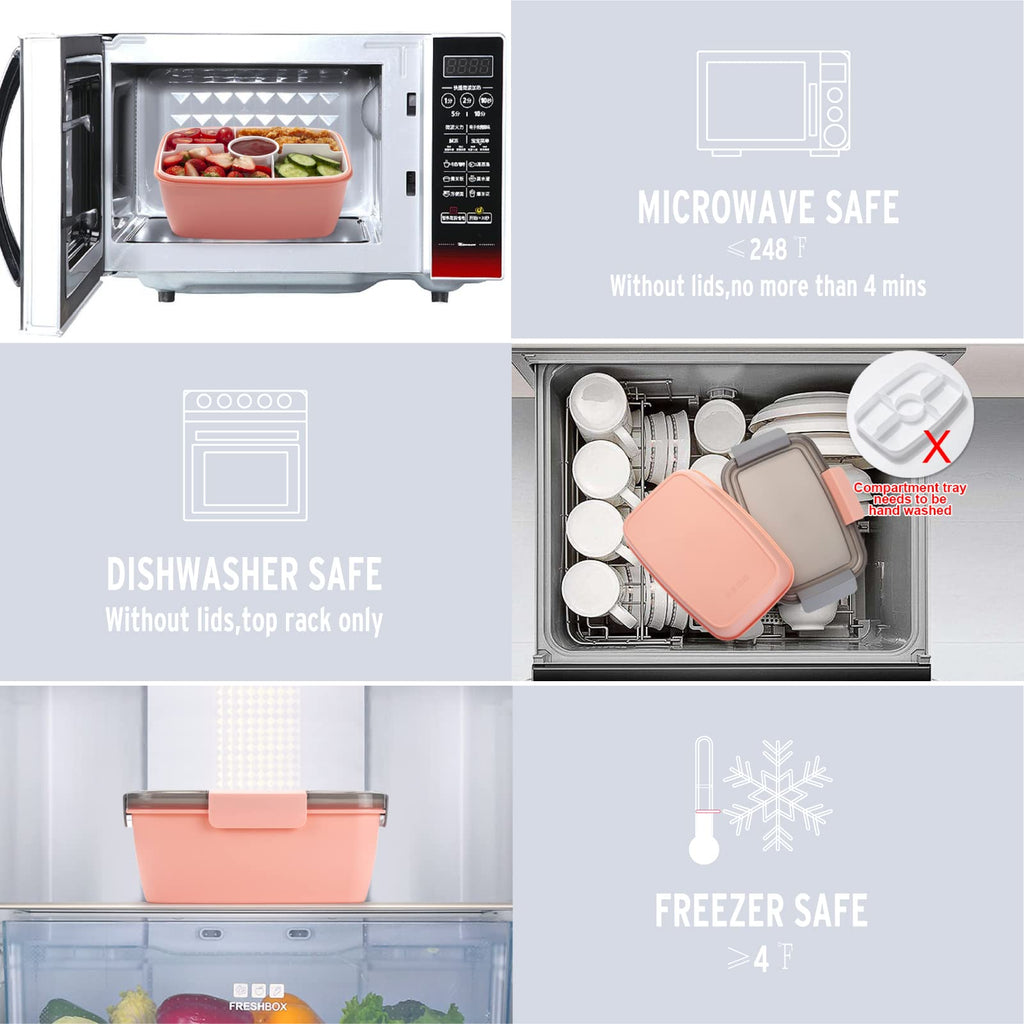 Freshmage Salad Lunch Container To Go, 52-oz Salad Bowls with 3 Compartments, Salad Dressings Container for Salad Toppings, Snacks, Men, Women (Blue)