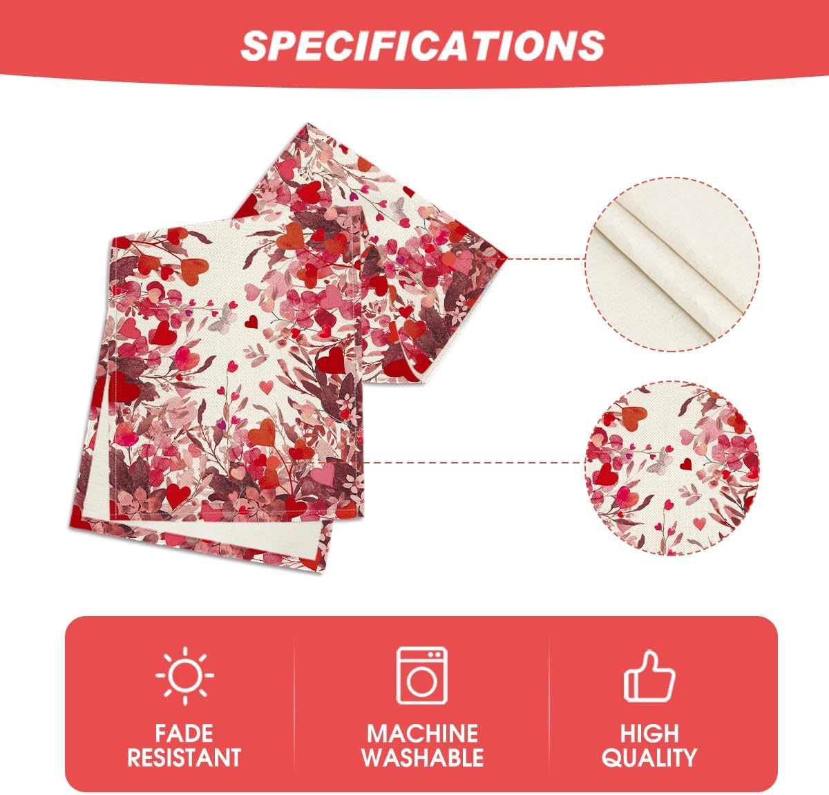 Artoid Mode Floral Red Love Heart Petals Table Runner, Wedding Kitchen Dining Table Decoration for Home Party Decor 13x72 Inch