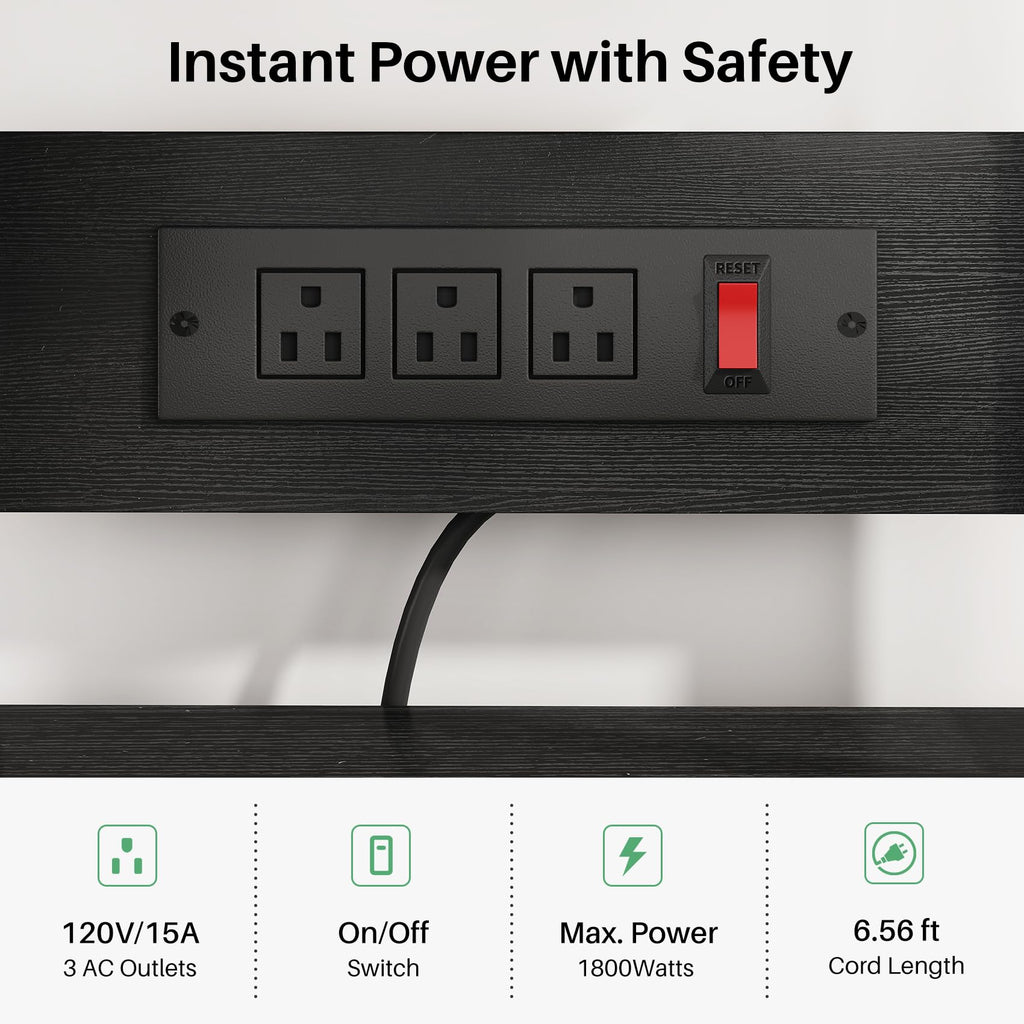 Baker Rack with Power Outlet - Microwave Stand with Storage, Large Coffee Bar Station with 14 Hooks, Metal Kitchen Shelf Rack for Spices, Pots (Rustic Brown) | with Power Outlet, with Storage, with 14 Hooks, for Spices, for Pots