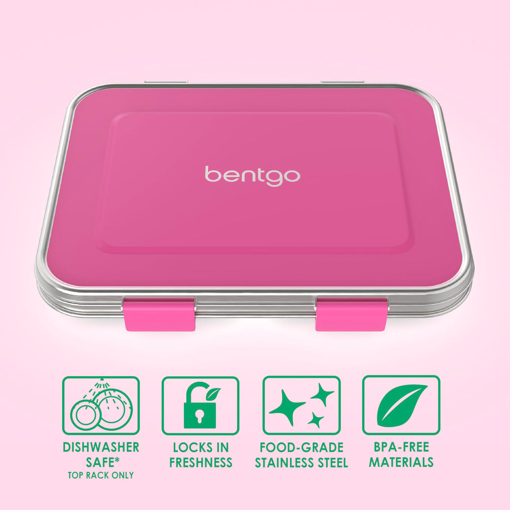 Bentgo Kids Stainless Steel Leak-Resistant Lunch Box - 3-Compartments with Bonus Silicone Container, Durable, Eco-Friendly, Dishwasher Safe, BPA-Free, Ideal for School, Ages 3+ (Blue)