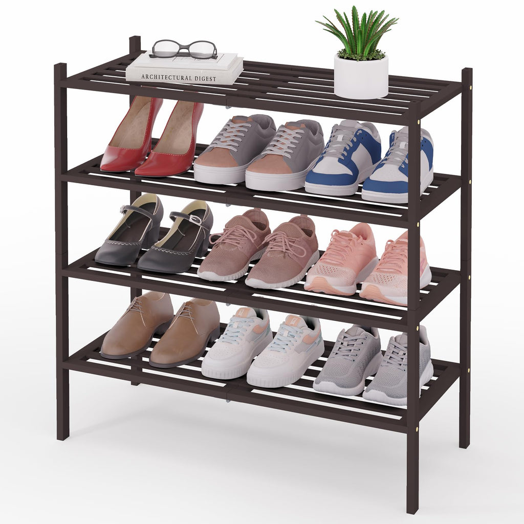 Smiry Bamboo Shoe Rack 3-Tier, Stackable Wooden Shoe Organizer for Entryway & Closet, Free Standing Wood Shoe Storage Shelf for Front Door & Small Spaces, Natural
