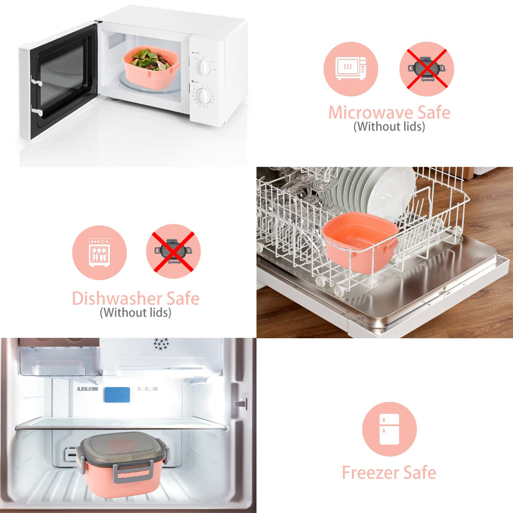 Freshmage Salad Lunch Container To Go, 52-oz Salad Bowls with 3 Compartments, Salad Dressings Container for Salad Toppings, Snacks, Men, Women (Blue)