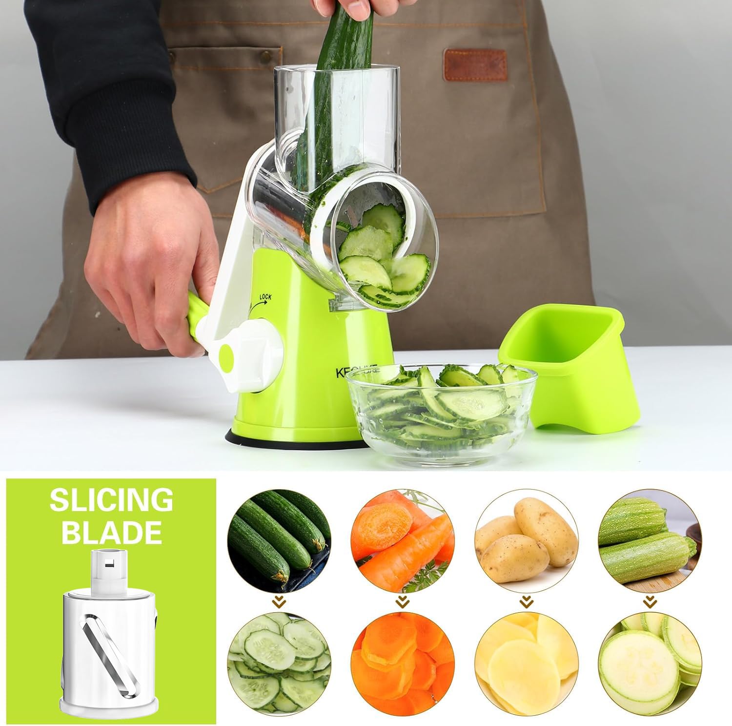 Cambom 5 in 1 Rotary Cheese Grater Hand Crank Cheese Shredder for Fresh Cheese, Vegetable, Nuts,Non-slip Suction Base, Black