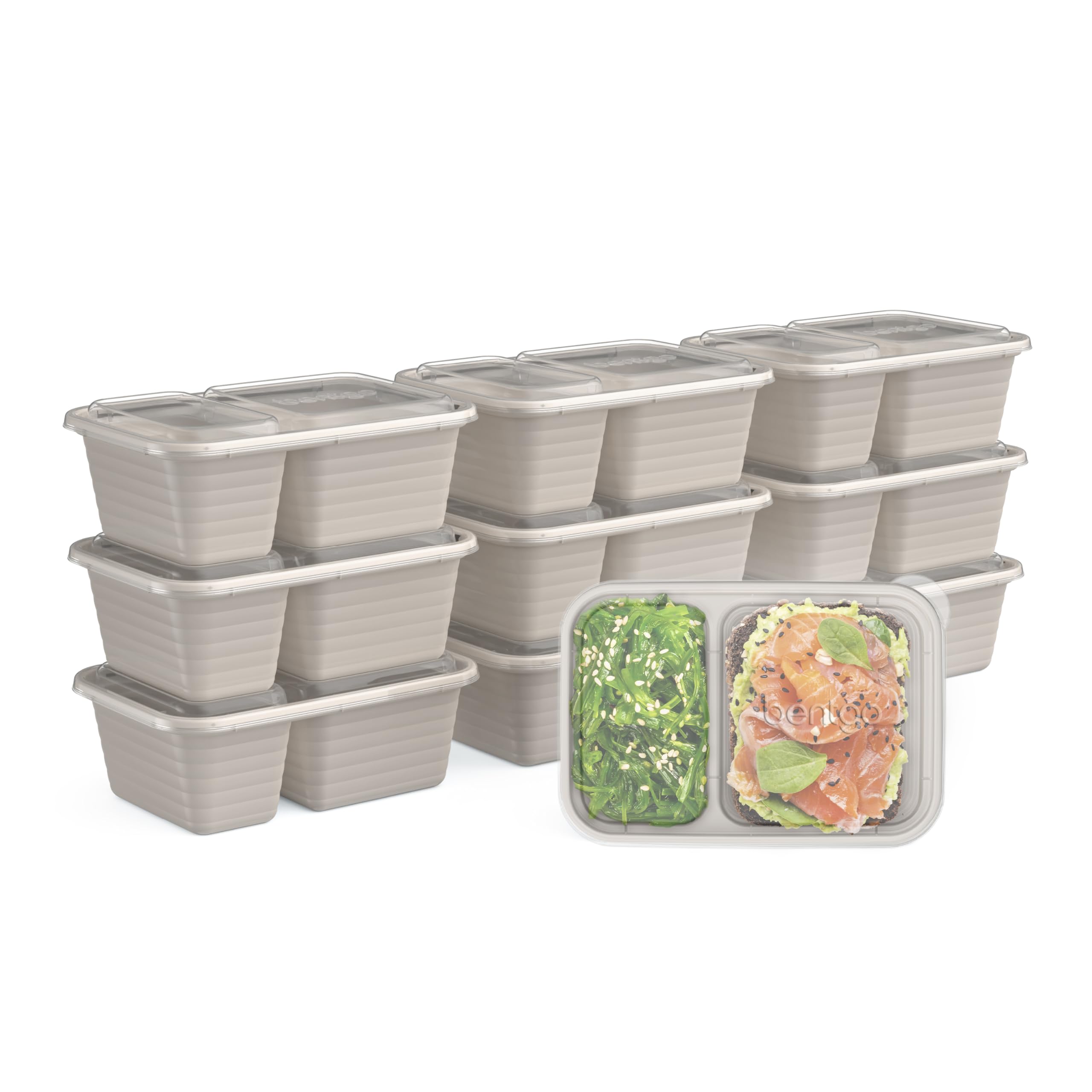 Bentgo Prep - 2-Compartment Snack Containers with Lids - Reusable, Microwaveable, Durable, PFAS & BPA-Free, Freezer, & Dishwasher-Safe Meal Prep Food Storage - 10 Trays & 10 Lids (Basil Glitter)