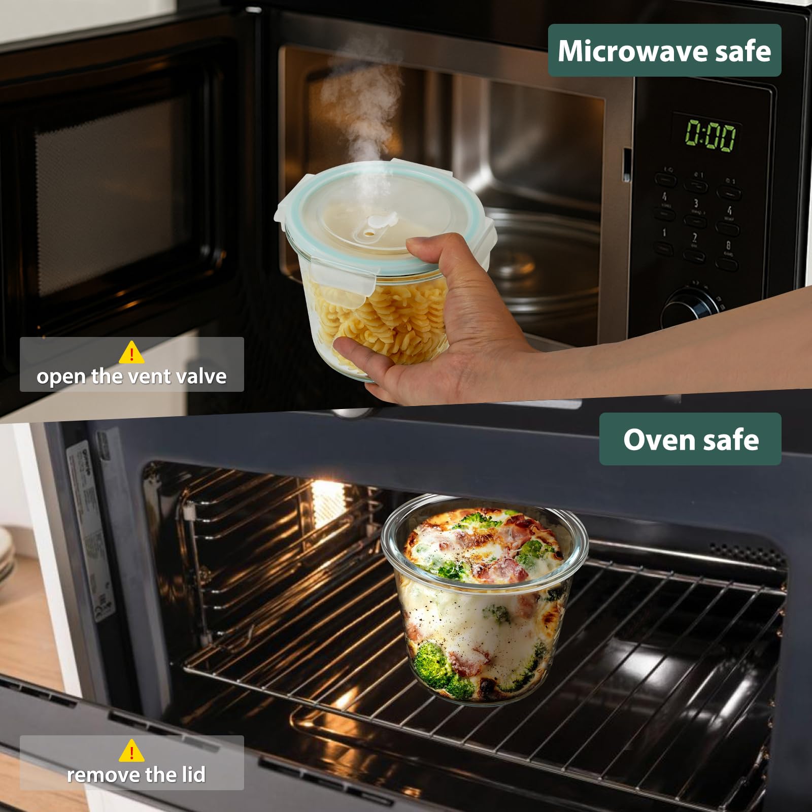 16oz Glass Meal Prep Containers, Airtight 2 Cup Glass Storage Containers with Lids, Heat-Resistant BPA-Free Borosilicate Glass Soup Container for Leftover, Microwave, Dishwasher&Freezer Safe (4 Packs)