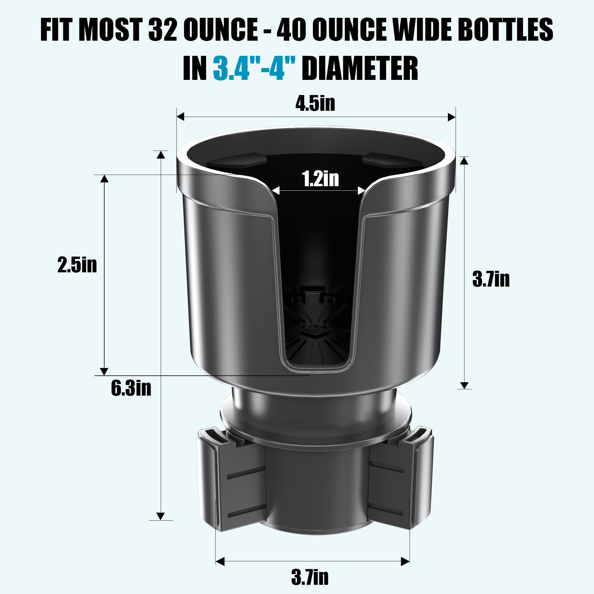 Upgraded Car Cup Holder Expander Adapter with Offset Adjustable Base, Compatible with Yeti 14/24/36/46oz Ramblers, Hydro Flasks 32/40oz, Other Large Bottles Mugs in 3.5"-4.0", 1 Pack