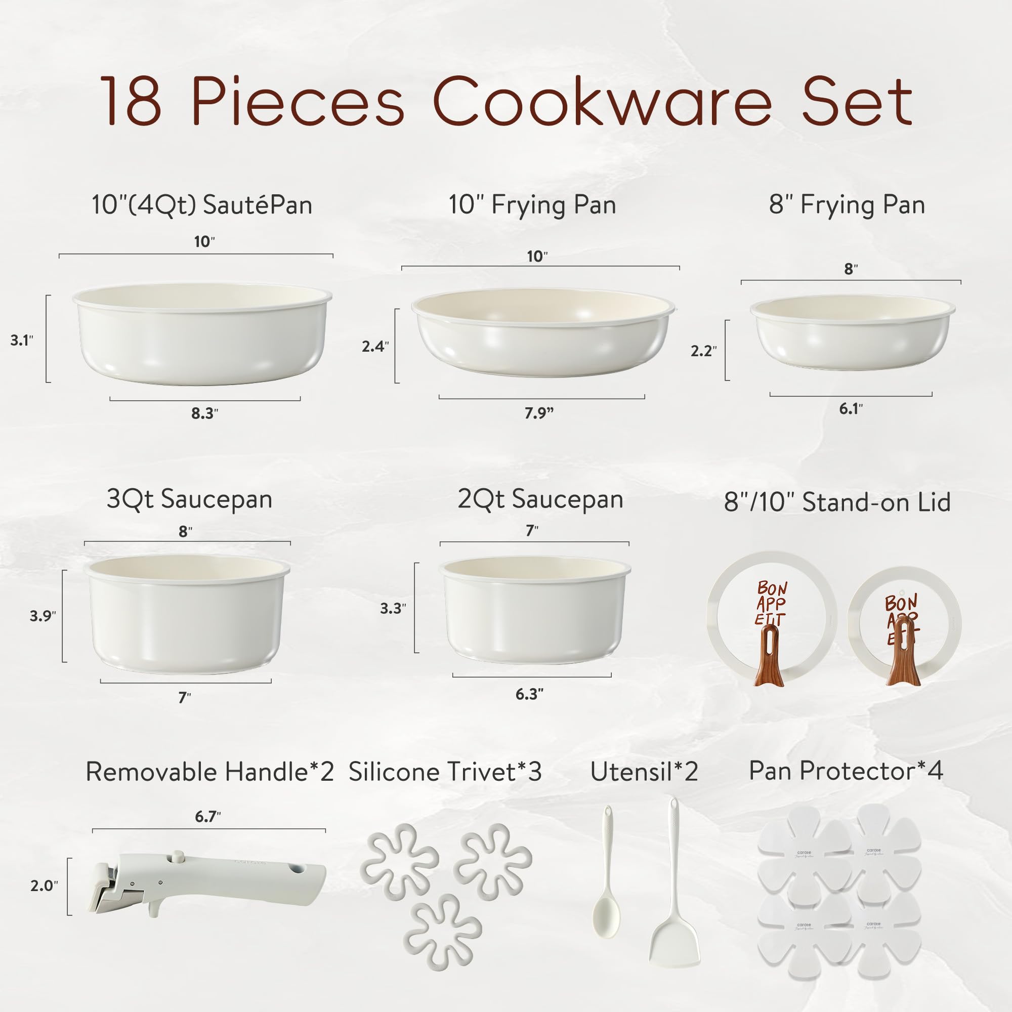 CAROTE 19pcs Pots and Pans Set, Nonstick Cookware Set Detachable Handle, Induction Kitchen Cookware Sets Non Stick with Removable Handle, RV Cookware Set, Oven Safe