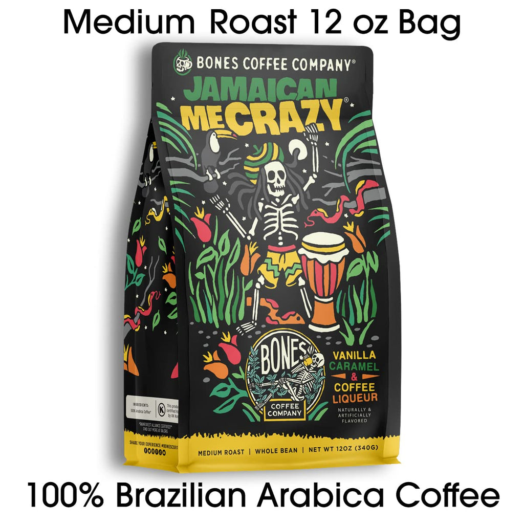 Bones Coffee Company Cinnamon Roll Flavored Coffee, Medium Roast Low Acid Arabica Beans Compatible with Auto drip and French Press Coffee Maker, 12 Oz Ground