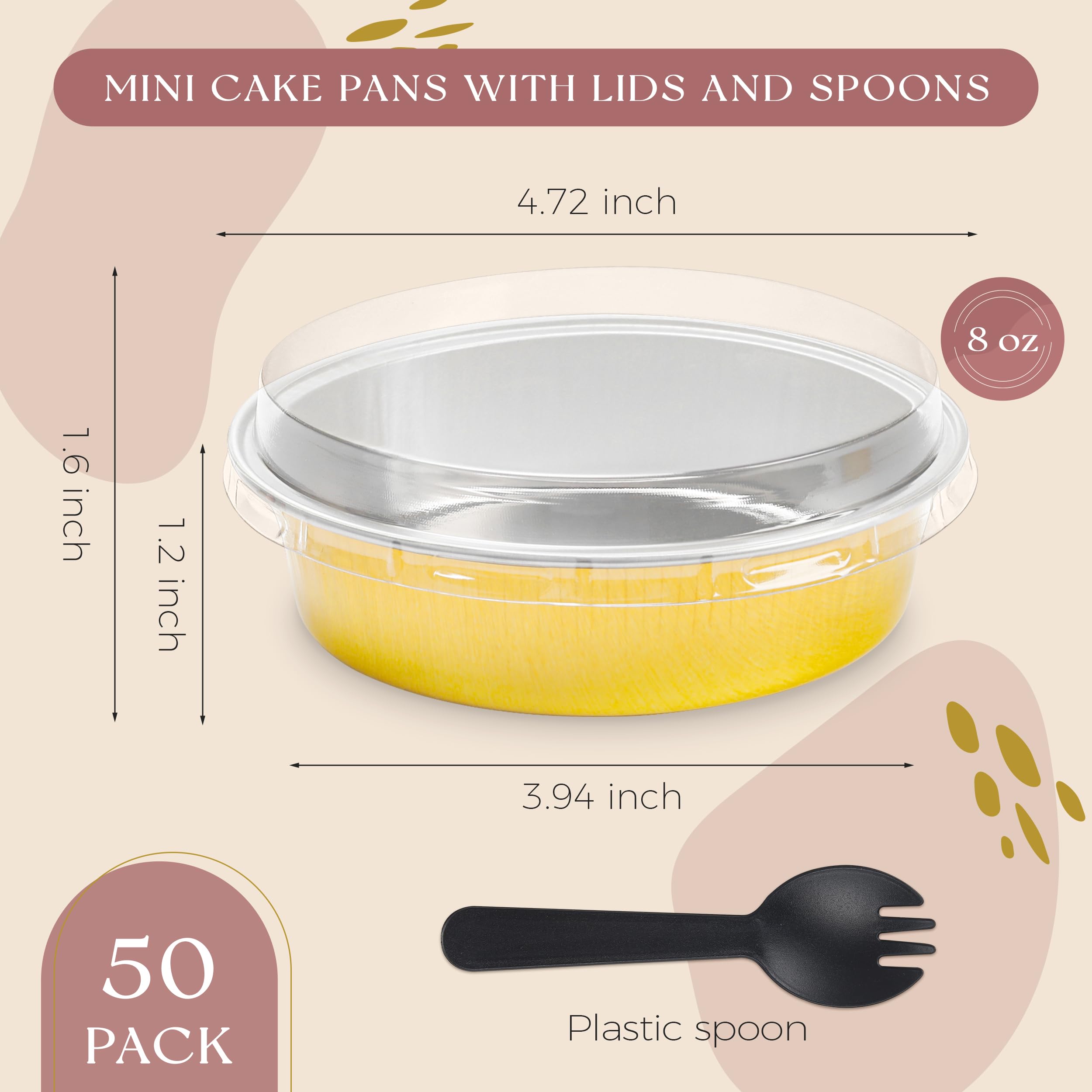 8 OZ Mini Cake Pans Disposable Ramekins with Lids Round Aluminum Mini Foil Cake Tins Baking Pans for Party Wedding Pudding (Black Gold, 25 Pack)
