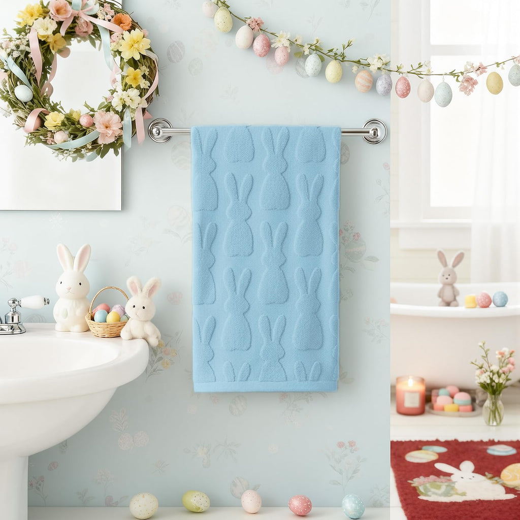 Artoid Mode 2 Pcs Beige 3D Rabbit Jacquard Easter Hand Towels for Bathroom, 100% Cotton Soft Absorbent Bathroom Decor Towels, 13.7 x 29.5 Inch