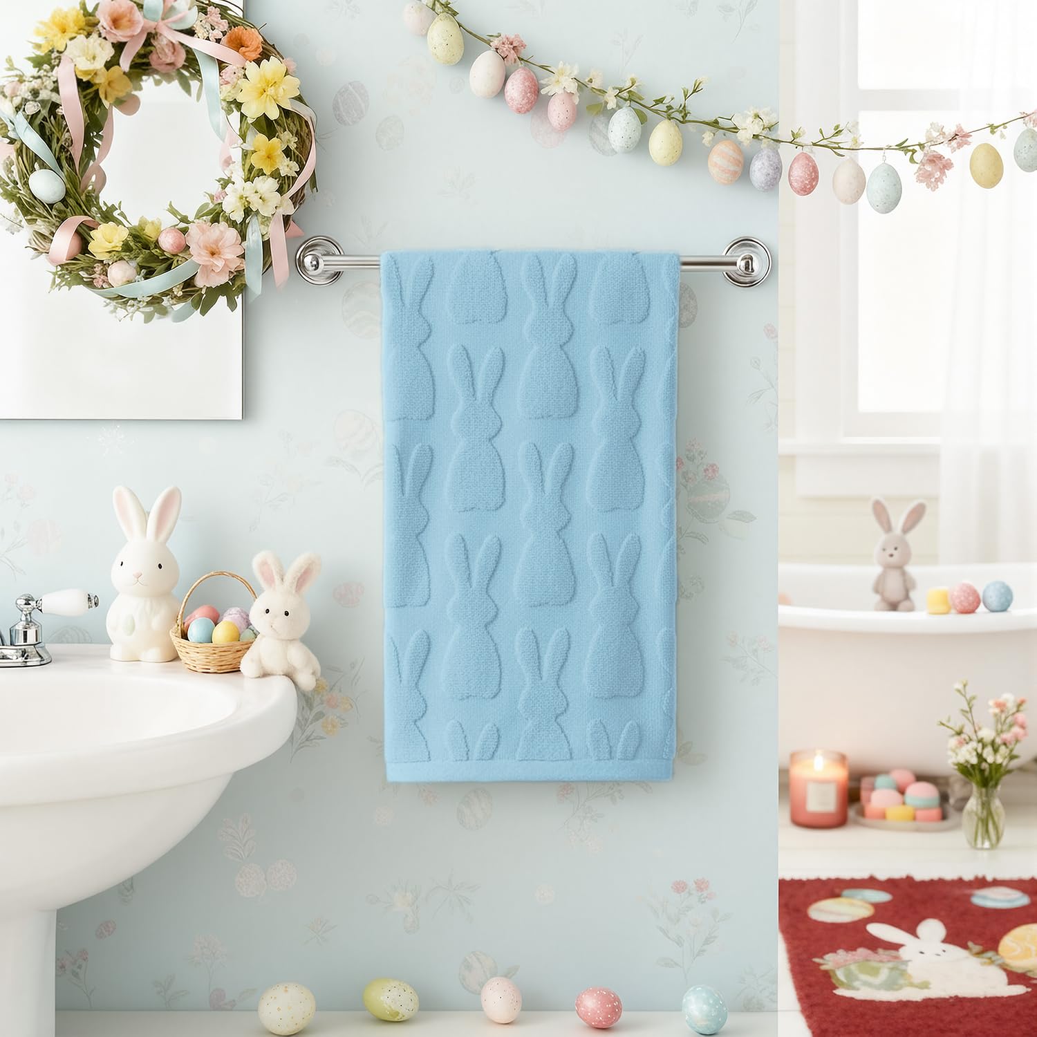 Artoid Mode 2 Pcs Beige 3D Rabbit Jacquard Easter Hand Towels for Bathroom, 100% Cotton Soft Absorbent Bathroom Decor Towels, 13.7 x 29.5 Inch