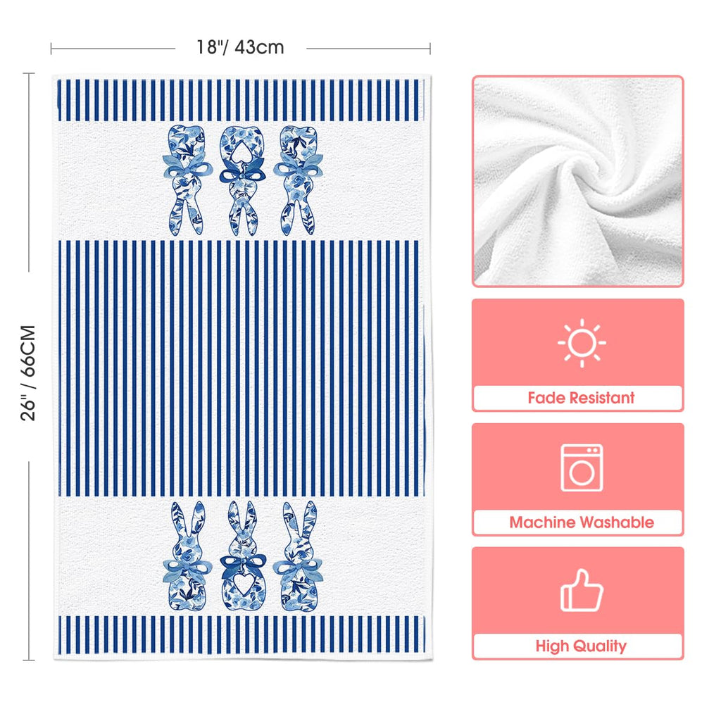Artoid Mode Stripe Rabbit Bunny Eggs Easter Kitchen Towels Dish Towels, 18x26 Inch Spring Decoration Hand Towels Set of 2