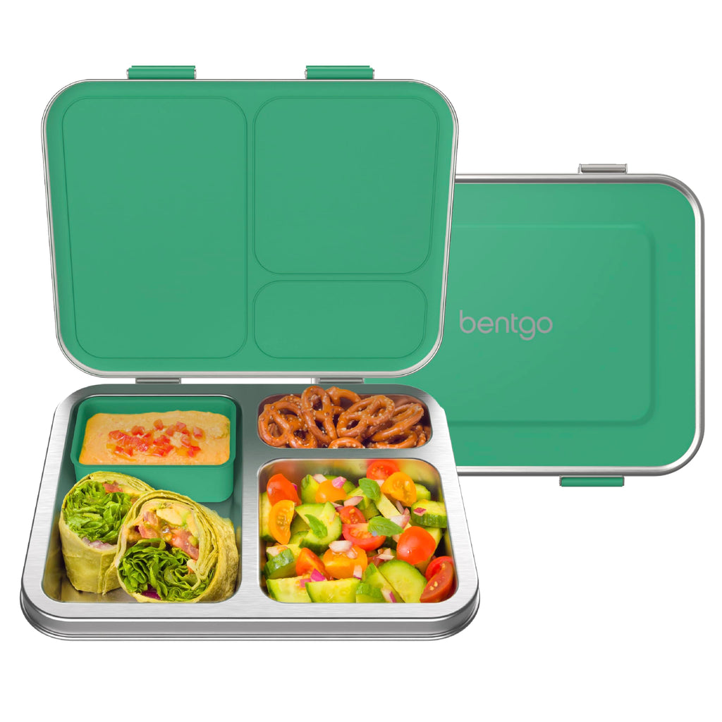 Bentgo Kids Stainless Steel Leak-Resistant Lunch Box - 3-Compartments with Bonus Silicone Container, Durable, Eco-Friendly, Dishwasher Safe, BPA-Free, Ideal for School, Ages 3+ (Blue)