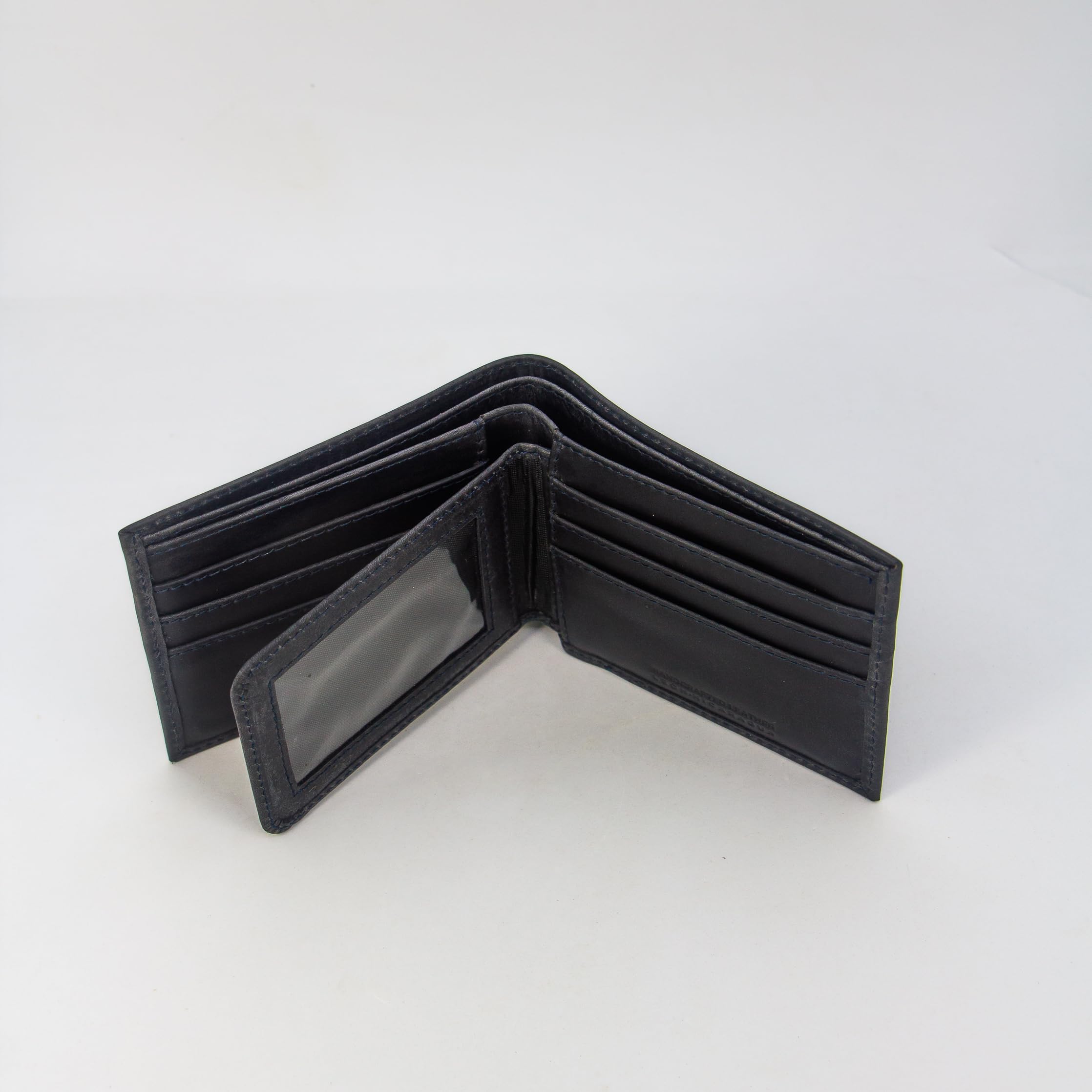 TWIN ENGINE COFFEE Handcrafted Leather Wallet, Extra Capacity Bifold Wallet with Bonus Insert + 2 ID Windows, Hand Stitched Top Grain, Slim Billfold with 8 Card Slots, Origin Creations (Deep Ocean)