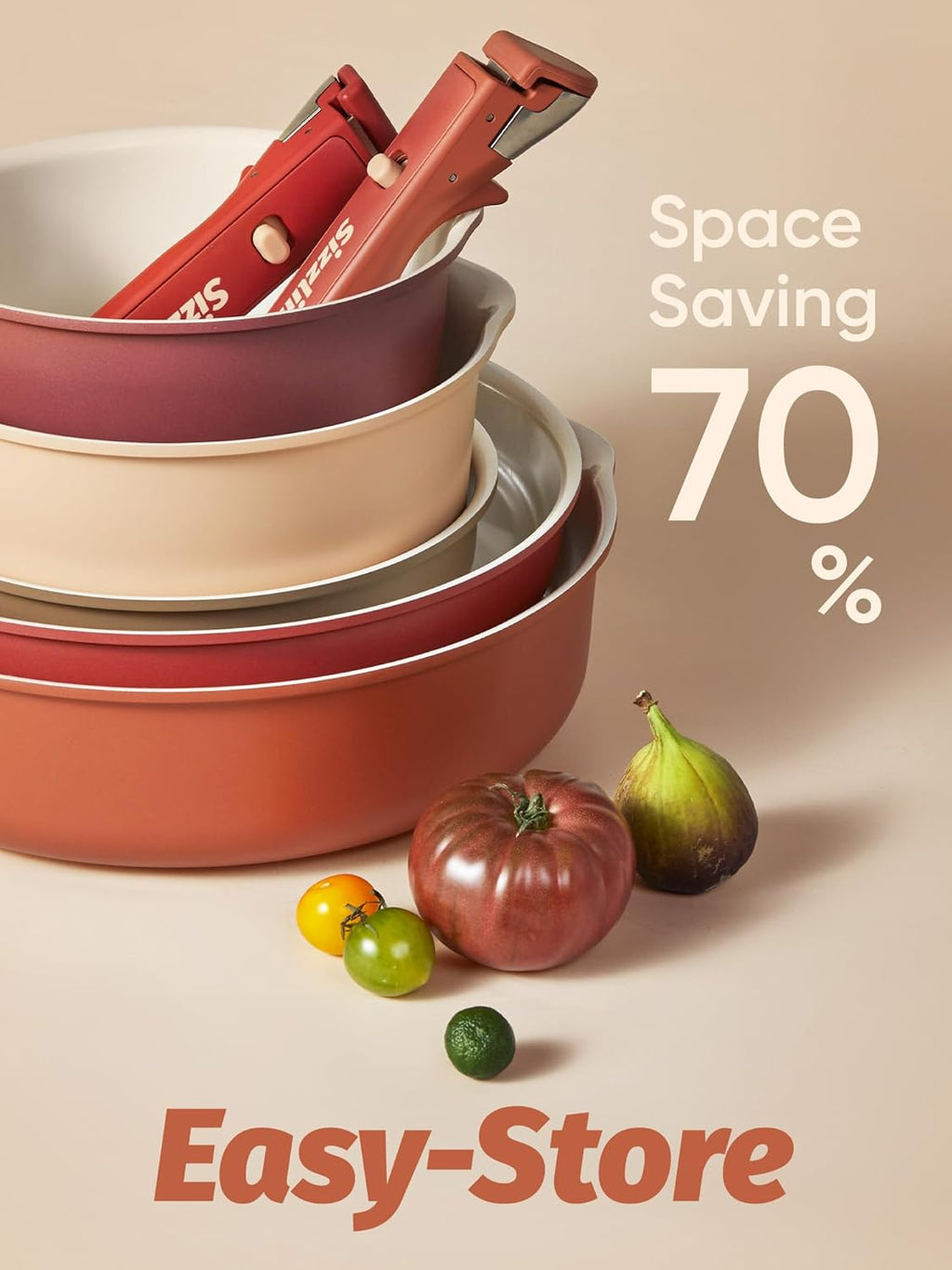 CAROTE 22 Pcs Ceramic Cookware Set Detachable Handle, Non Toxic Pots and Pans Set Non Stick, Induction Kitchen Cookware Removable Handles, Oven Safe, Stackable RV/Camping Cooking Set, Multi-Color