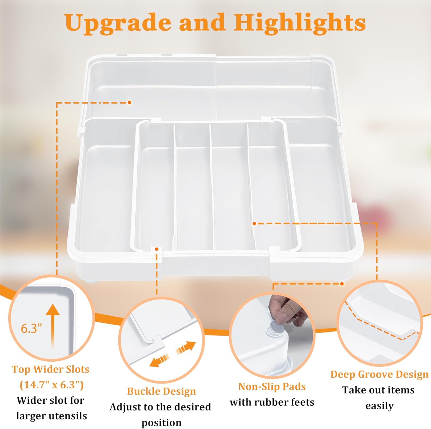 Homecor Silverware Organizer- Expandable Kitchen Drawer Organizer Utensil Holder White