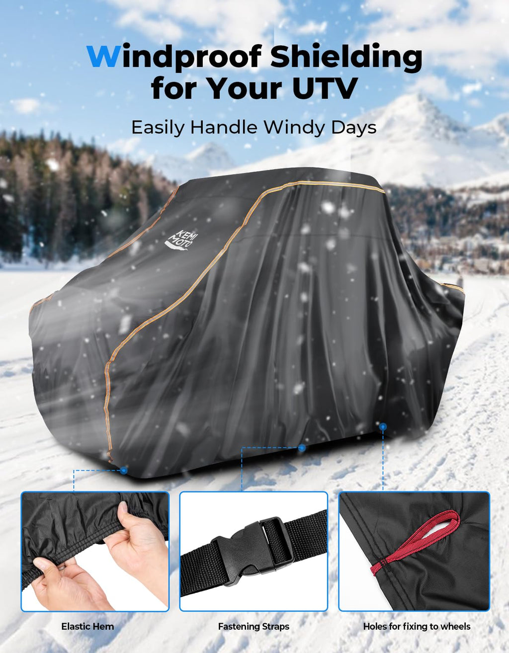 KEMIMOTO UTV Cover 2 Seater All-Weather Protection, Compatible with Polaris Ranger XP 1000/ Mule/Pioneer/Wolverine/CFMOTO UForce, Ranger Cover 2-3 Seater PU Oxford Cloth Windproof Medium Size