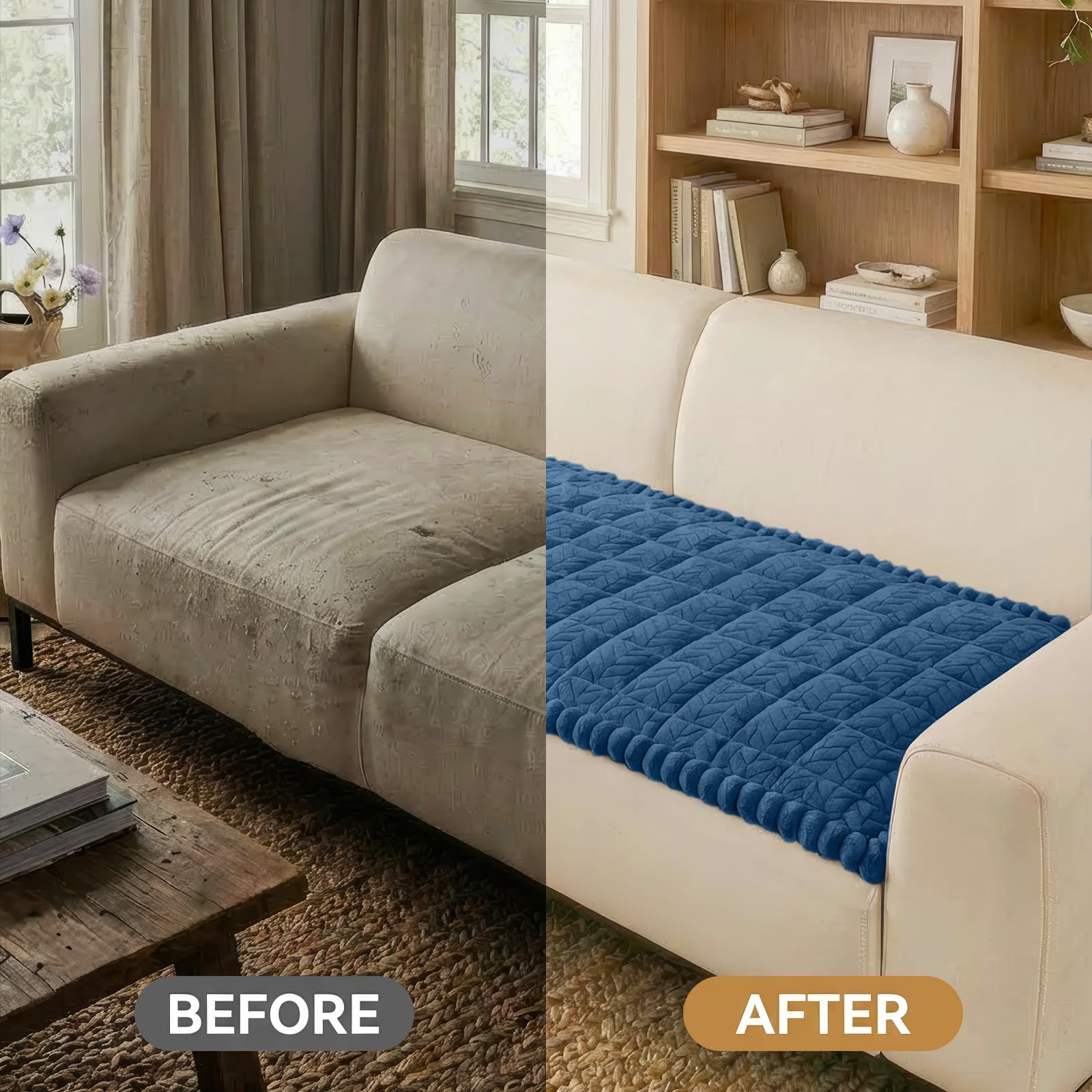 Smiry Non Slip Couch Covers for Dogs, Fuzzy Pet Couch Covers for 2-3 Cushion Sofa Pet Friendly, Soft Sofa Slipcovers Cushion Furniture Protector Washable (Beige, 27.6" x 59")